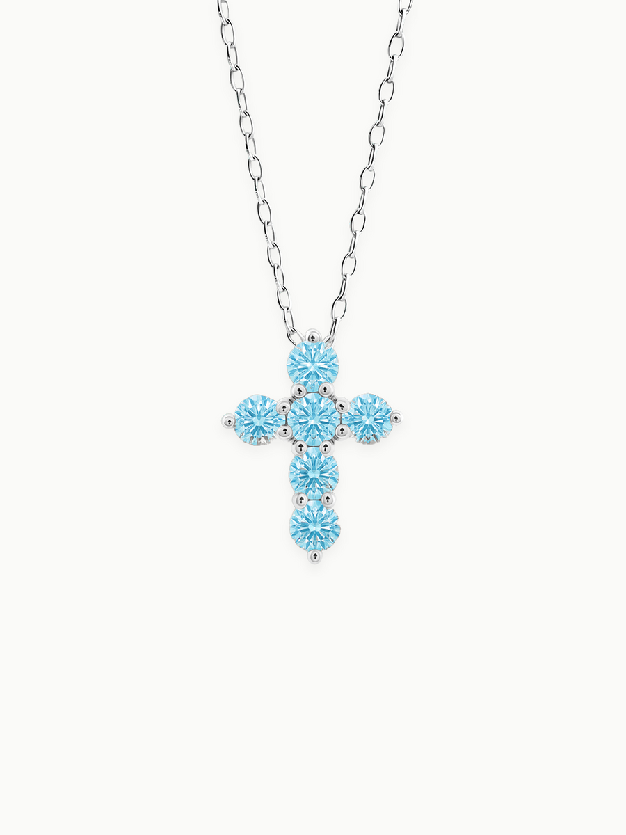 1.55 ctw 7-Stones Fancy Blue Cross Round Lab Grown Diamond Pendant Necklace