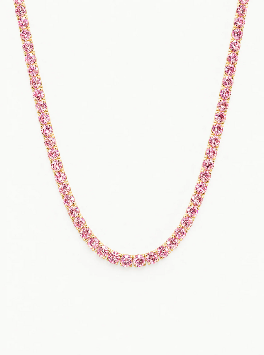 Fancy Pink 3.75mm (20.50-28.50 ctw) Round 4-Prong Lab Grown Diamond Tennis Necklace