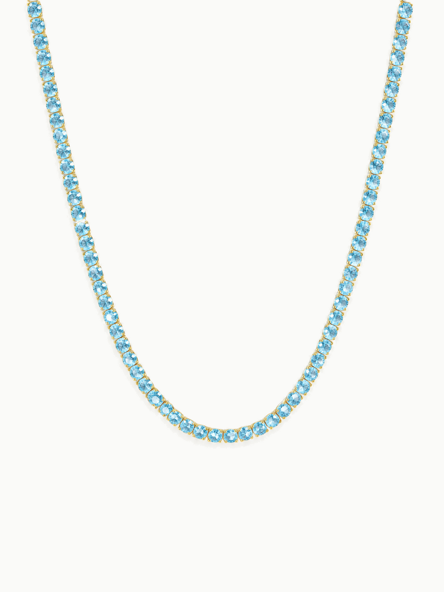 Fancy Blue 3mm (14.30-19.50 ctw) Round 4-Prong Lab Grown Diamond Tennis Necklace