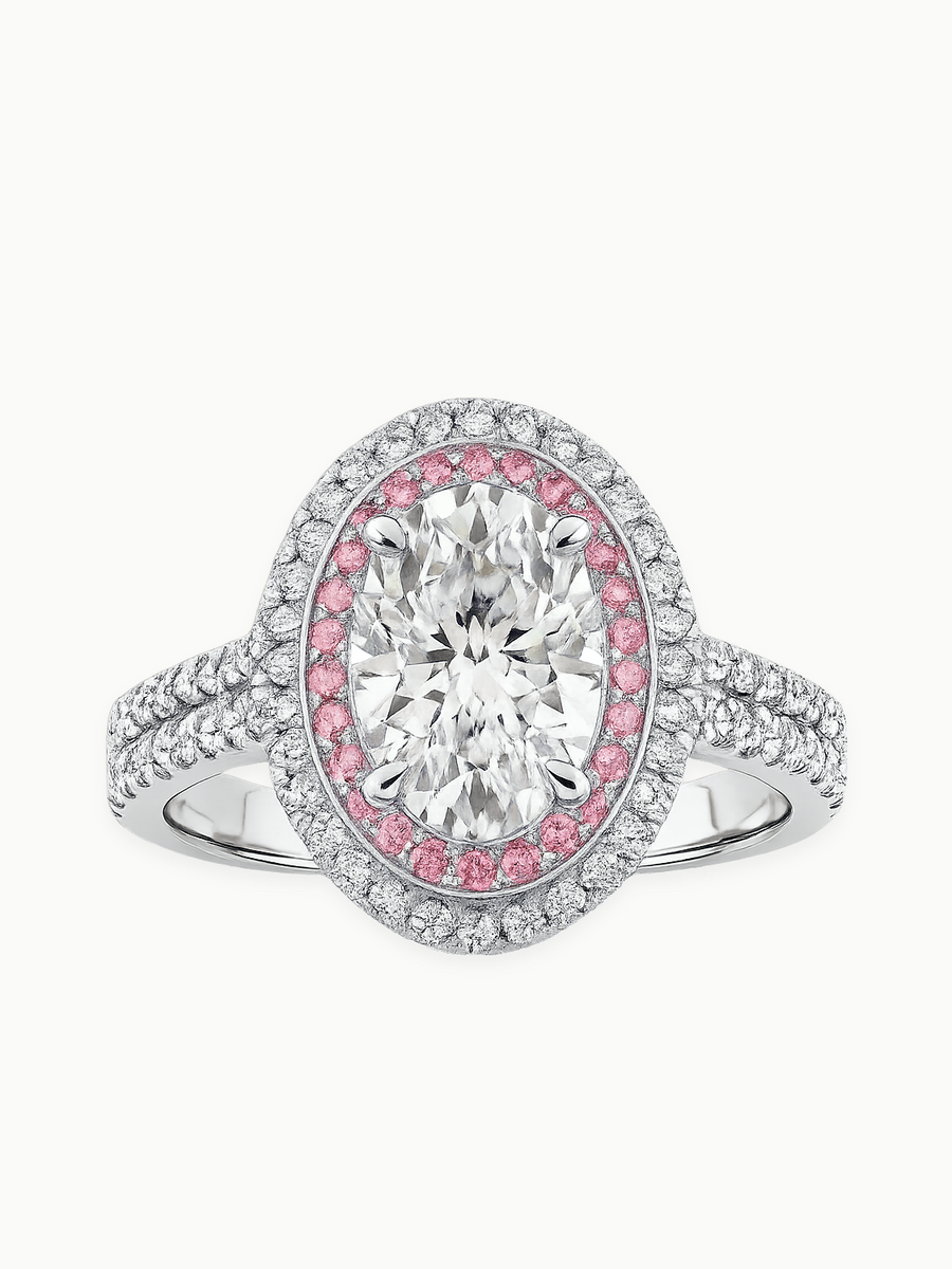 4.10 ctw Oval Pink Double Halo Pave Lab Grown Diamond Ring