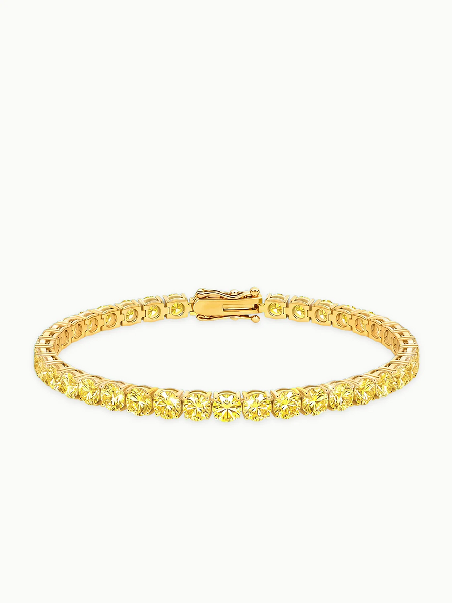 Fancy Yellow 4.3mm (12.00 ctw) Round 4-Prong Lab Grown Diamond Tennis Bracelet
