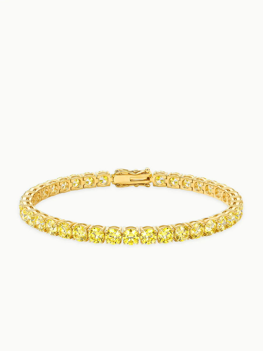 Fancy Yellow 4.6mm (13.00 ctw) Round 4-Prong Lab Grown Diamond Tennis Bracelet