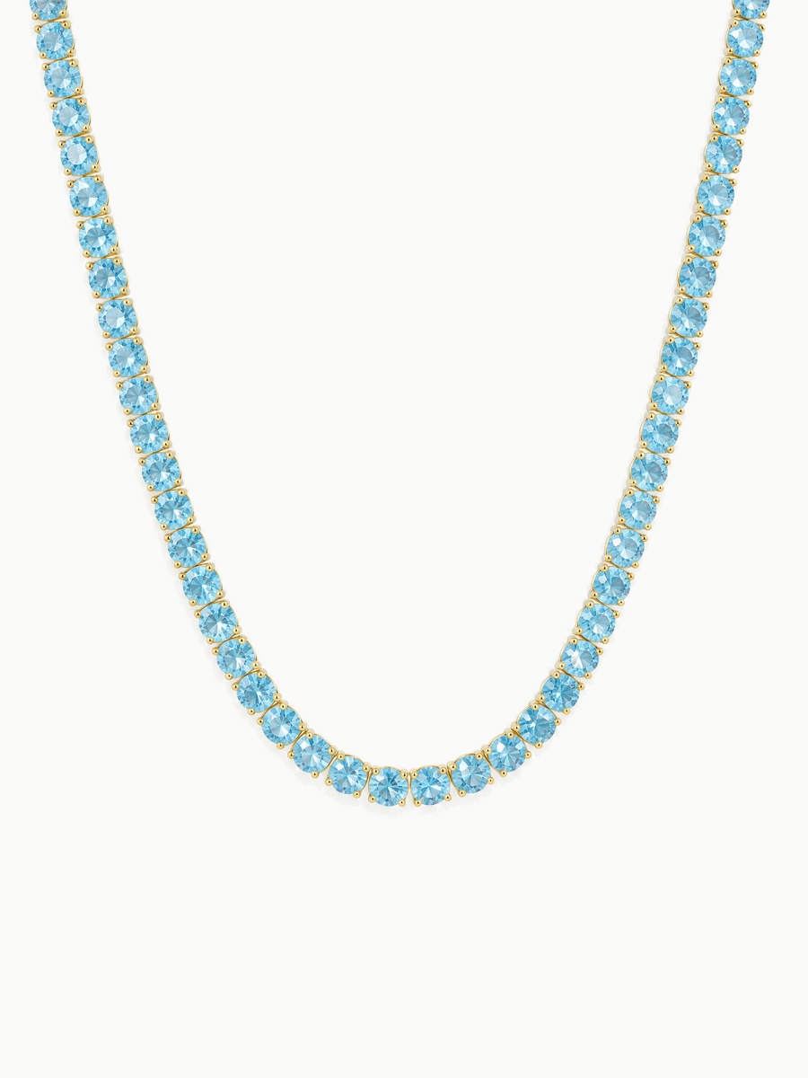 Fancy Blue 4mm (24.00-33.10 ctw) Round 4-Prong Lab Grown Diamond Tennis Necklace