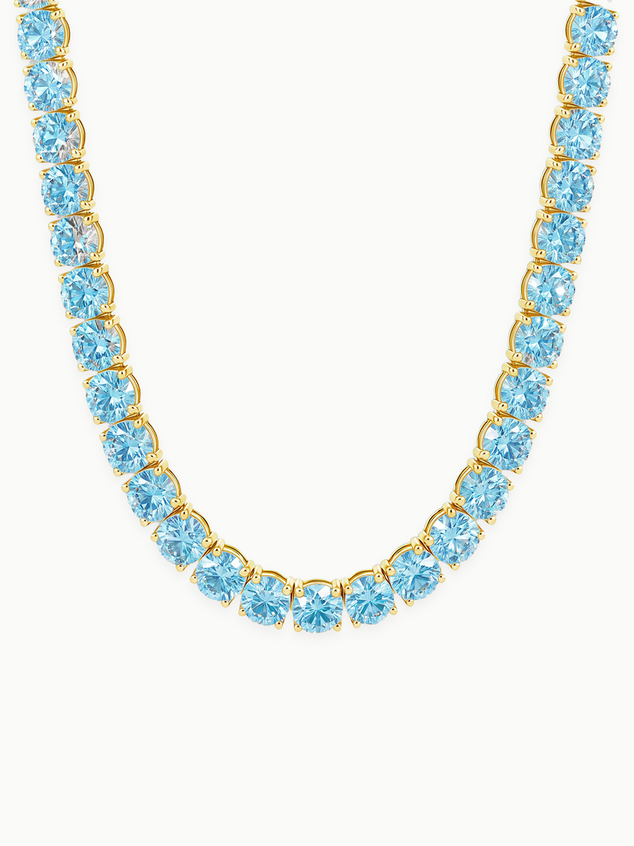 Fancy Blue 6.35mm (75.00 ctw) Round 4-Prong Lab Grown Diamond Tennis Necklace