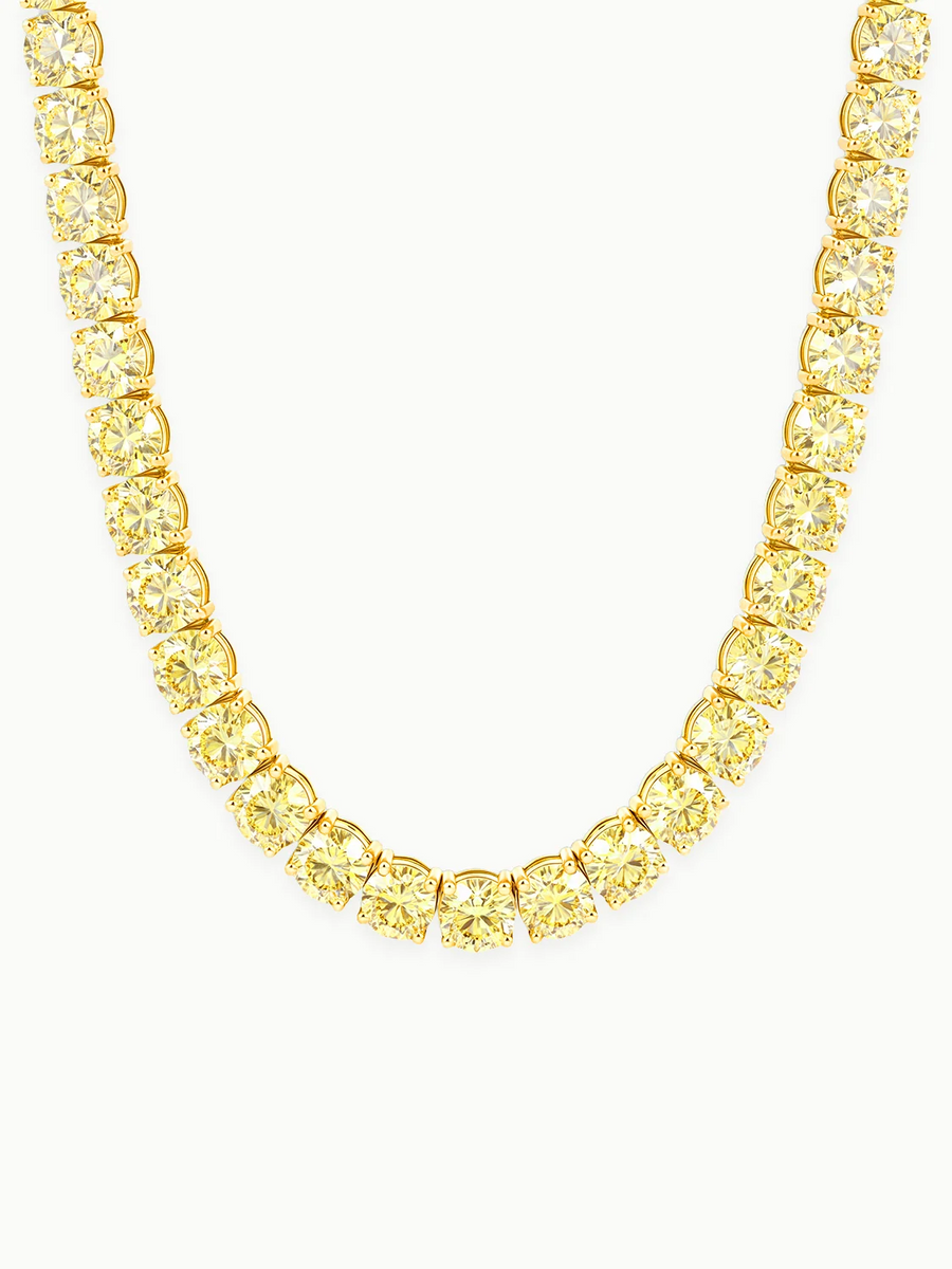 Fancy Yellow 6.35mm (75.00 ctw) Round 4-Prong Lab Grown Diamond Tennis Necklace