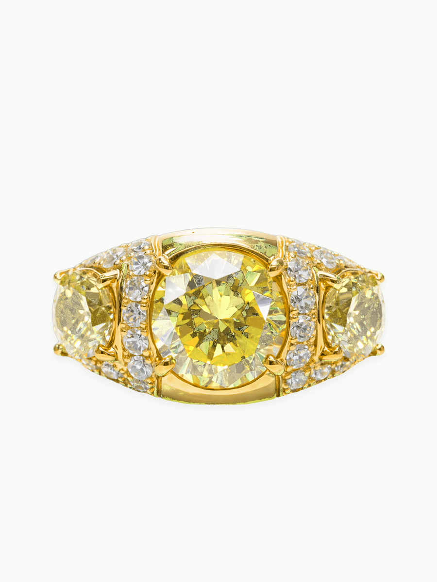7.60 ctw Fancy Yellow Round Three-Stone Pave Lab Grown Diamond Ring