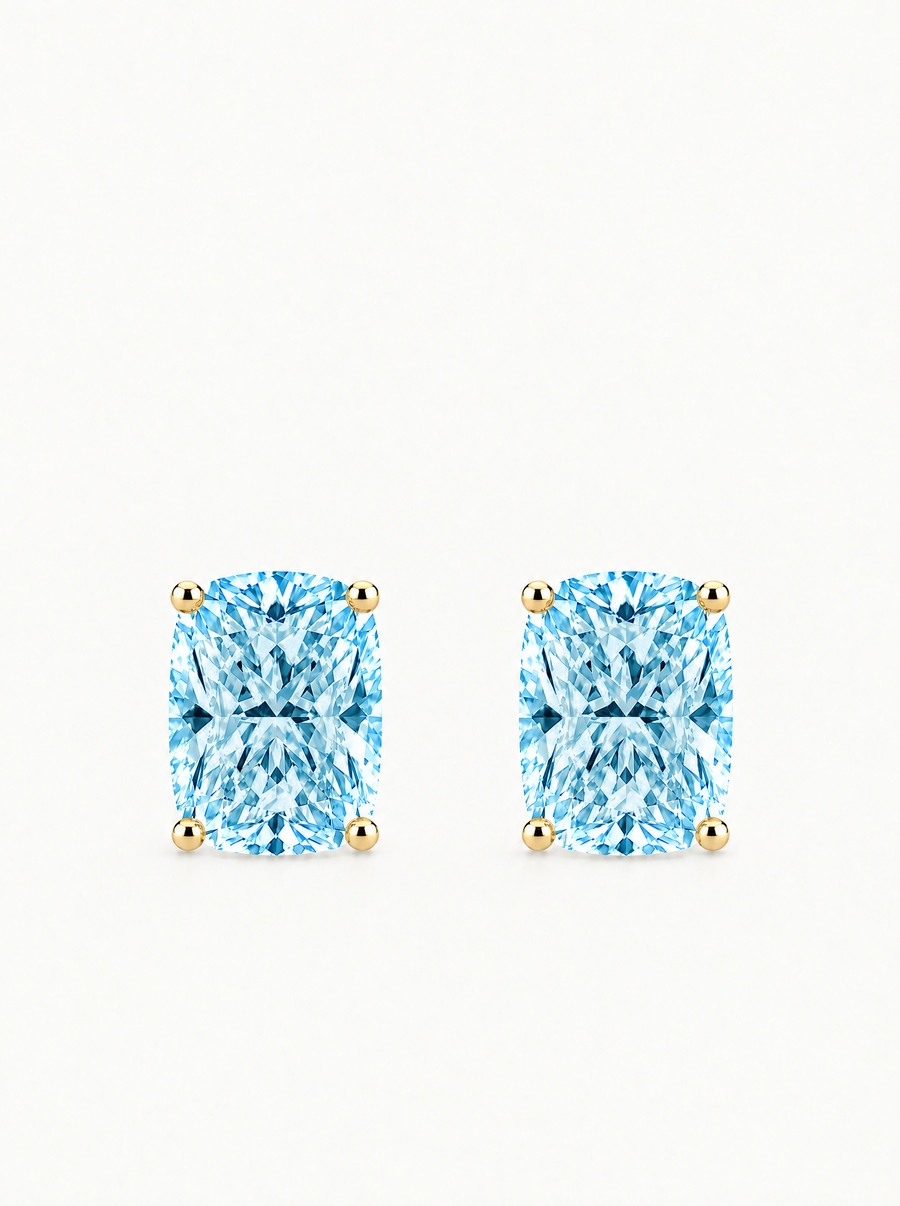Fancy Blue Cushion Cut Lab Grown Diamond Stud Earrings