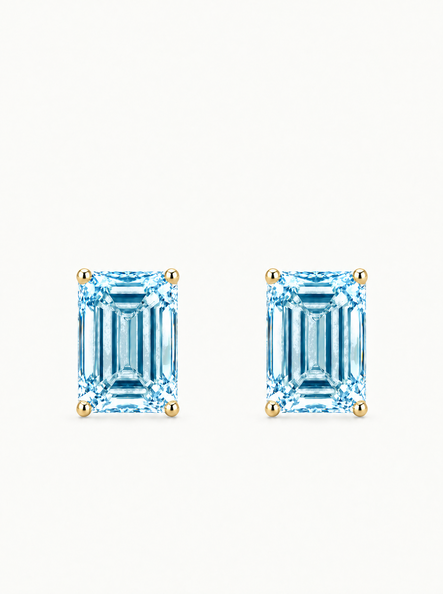 Fancy Blue Emerald Cut Lab Grown Diamond Stud Earrings