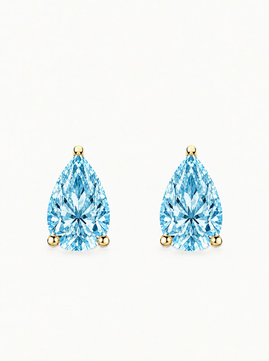 Fancy Blue Pear Cut Lab Grown Diamond Stud Earrings