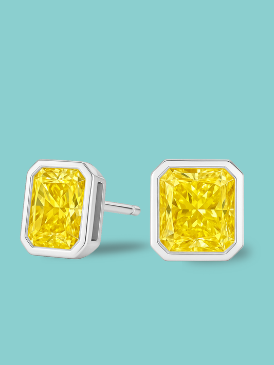 Fancy Yellow Radiant Bezel Studs