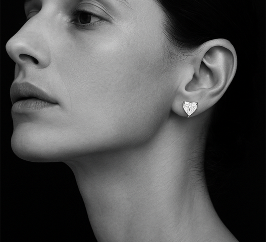 3 Prong Heart Stud Earrings