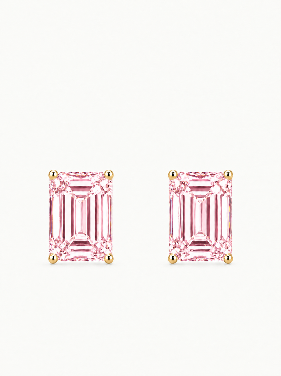 Fancy Pink Emerald Cut Lab Grown Diamond Stud Earrings