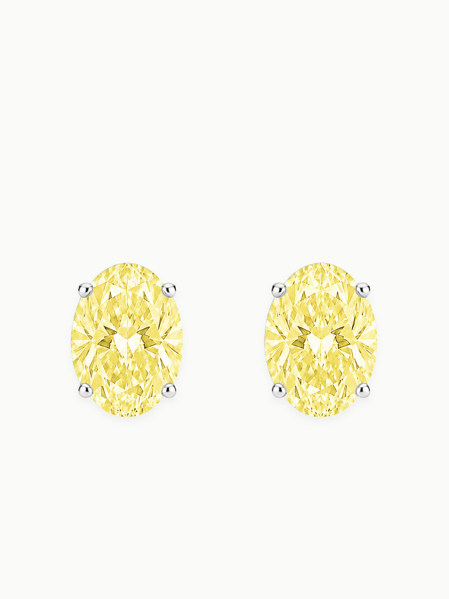 Fancy Yellow Oval Cut Lab Grown Diamond Stud Earrings