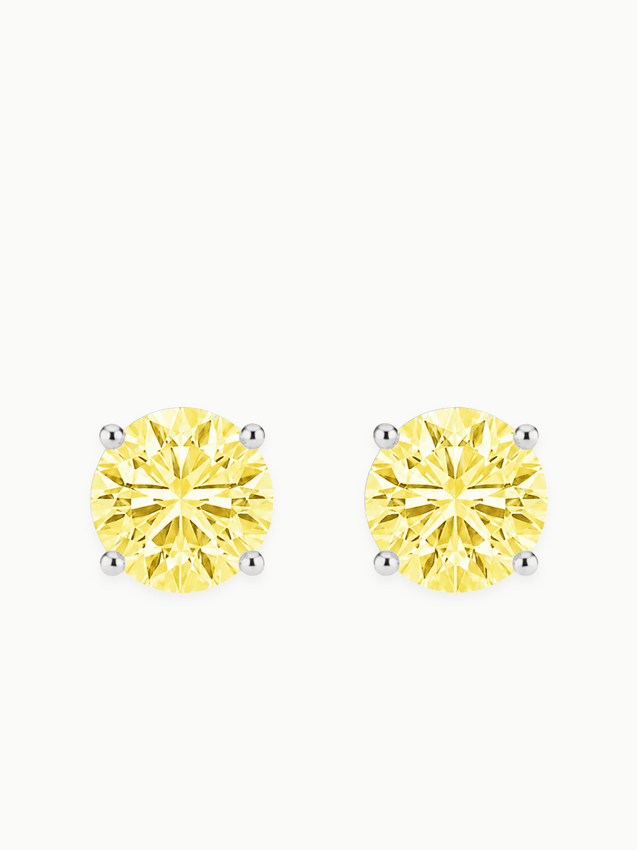 Fancy Yellow Round Cut Lab Grown Diamond Stud Earrings