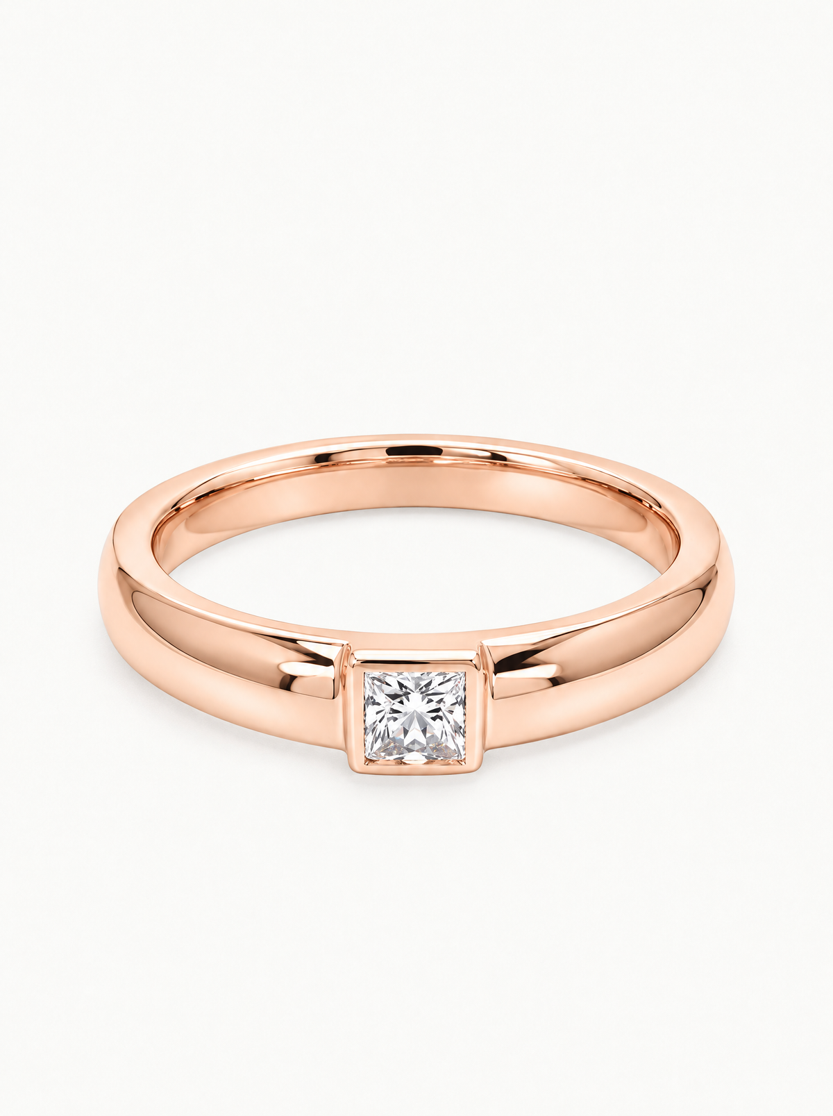 0.15 ctw Princess Bezel Lab-Grown Diamond Band in 14K rose gold, front view — Bow Tie Lab Diamonds