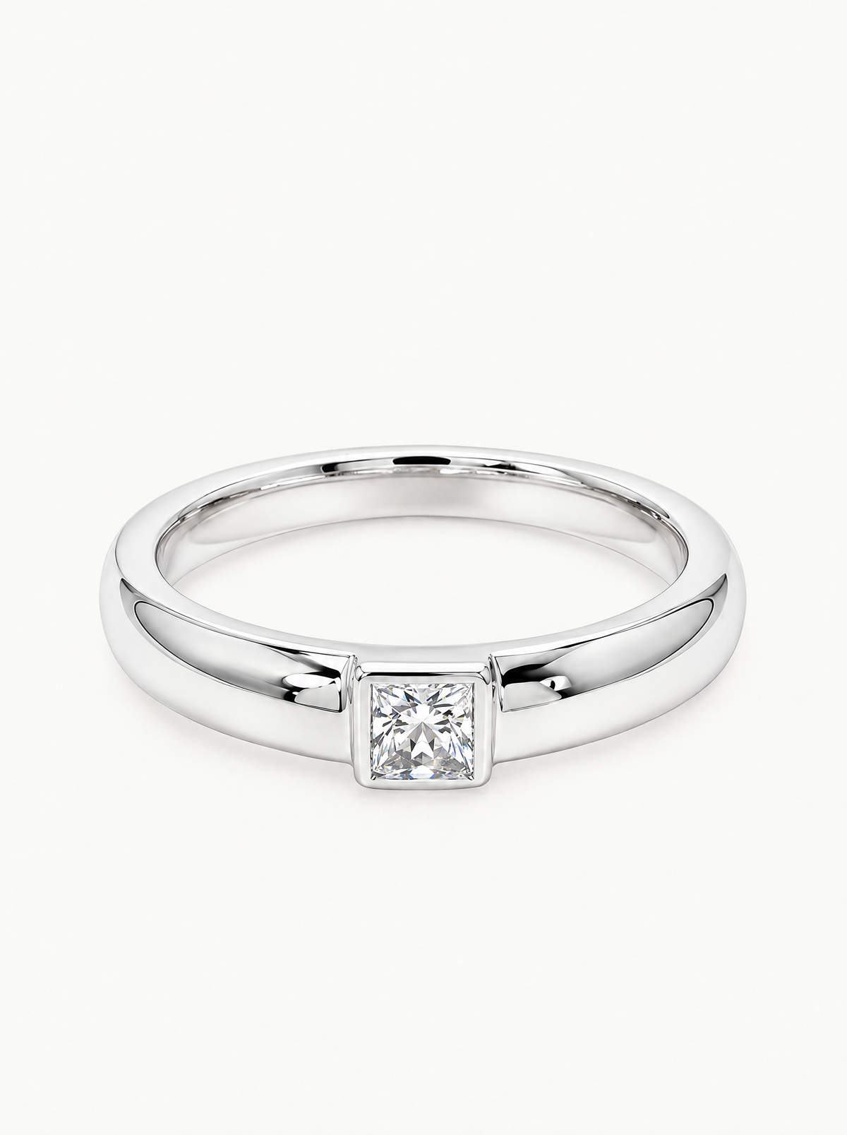 0.15 ctw Princess Bezel Lab-Grown Diamond Band in 14K white gold, angled side view — Bow Tie Lab Diamonds