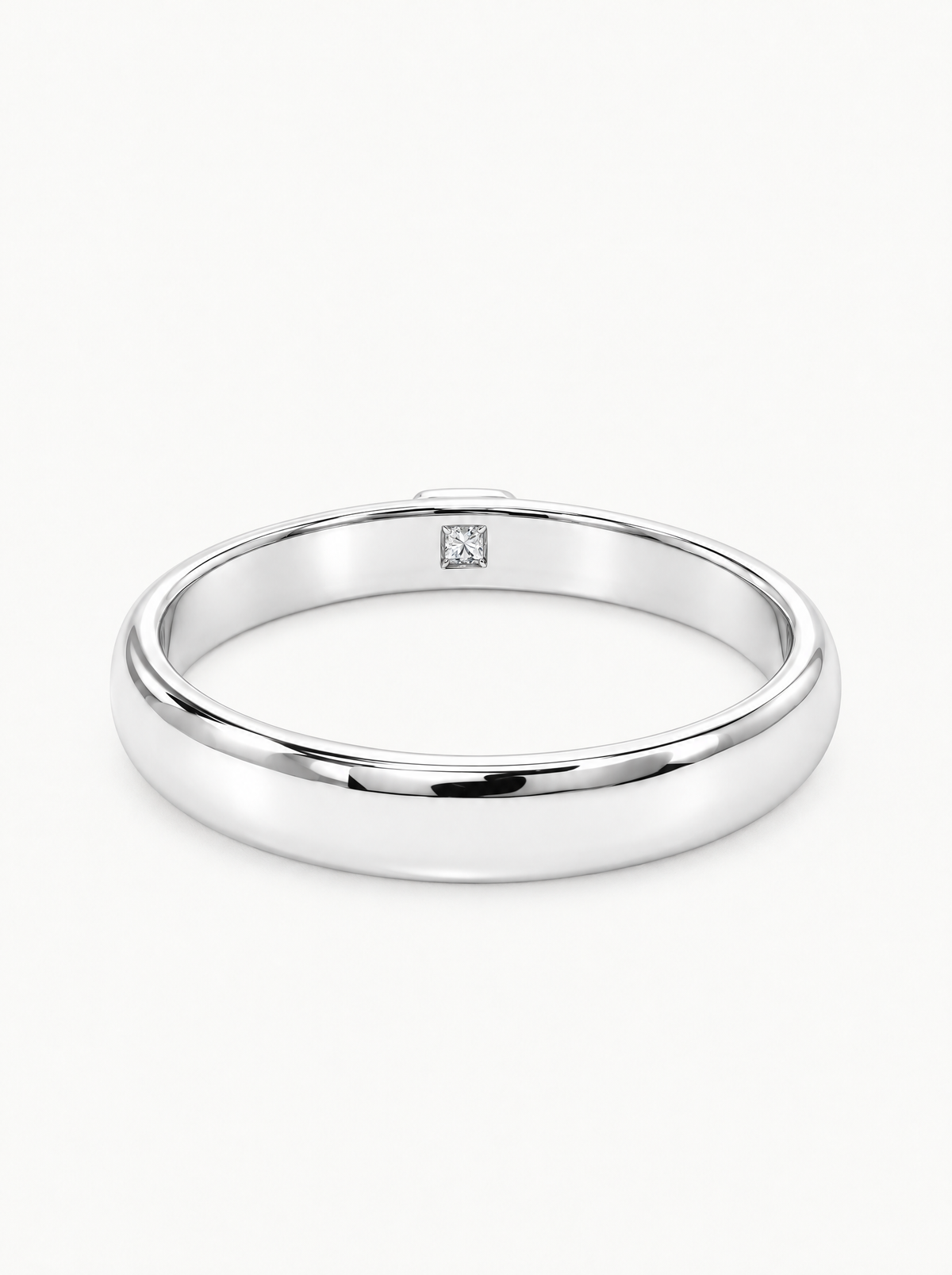 0.15 ctw Princess Bezel Lab-Grown Diamond Band in 14K white gold, angled side view — Bow Tie Lab Diamonds