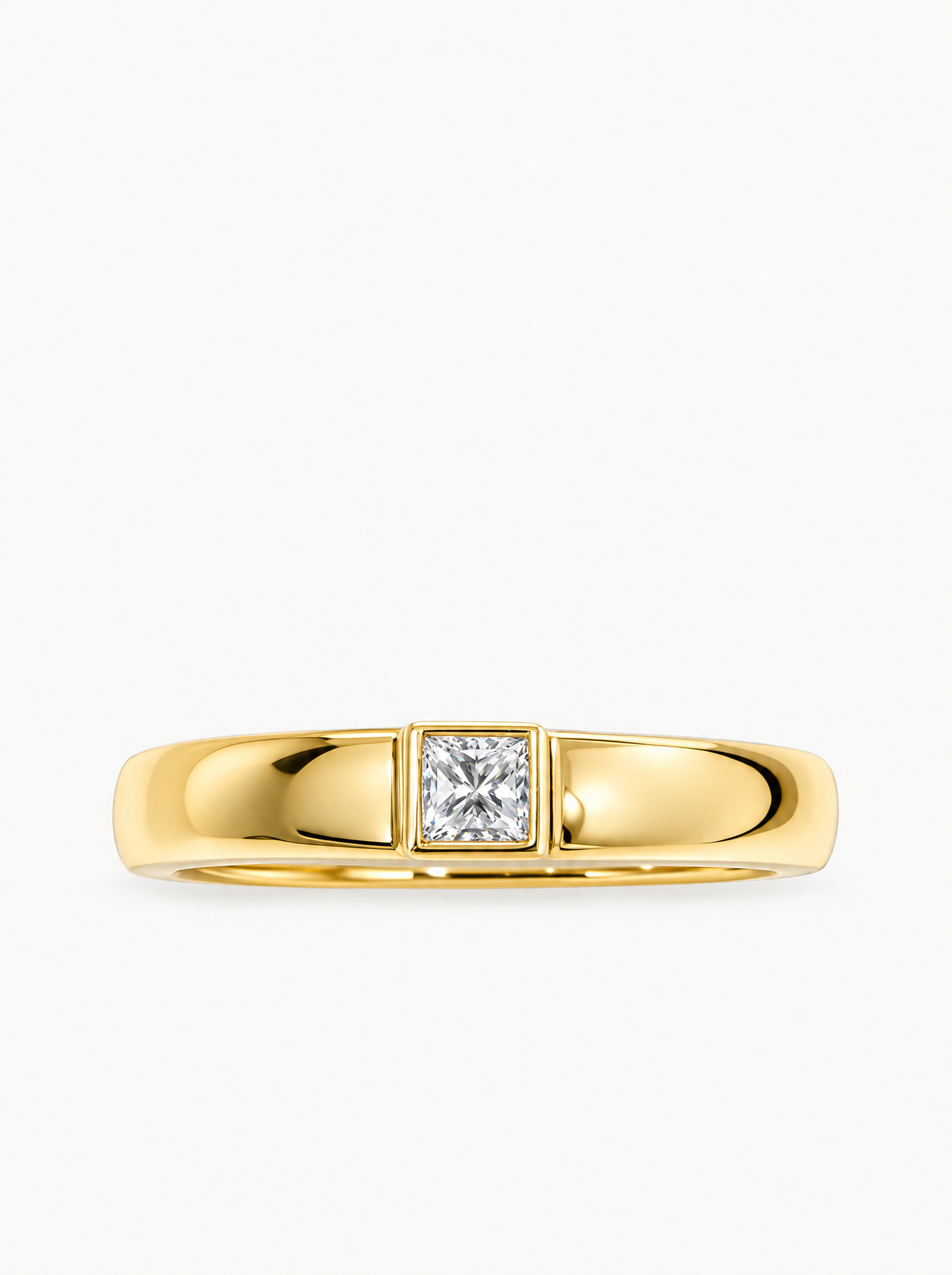 0.15 ctw Princess Bezel Lab-Grown Diamond Band in 14K yellow gold, front view — Bow Tie Lab Diamonds