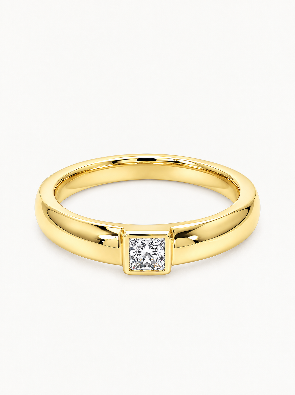 0.15 ctw Princess Bezel Lab-Grown Diamond Band in 14K yellow gold, front view — Bow Tie Lab Diamonds