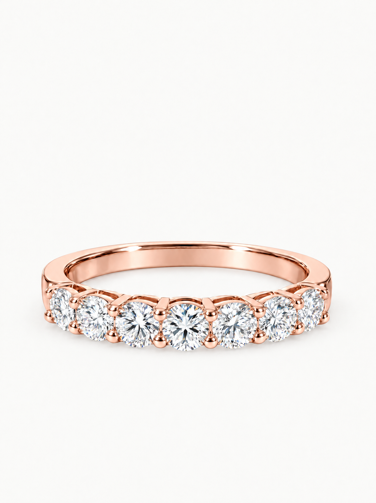 0.50 ctw Round 7-Stones Shared Prong Lab-Grown Diamond Band in 14K rose gold, front view — Bow Tie Lab Diamonds