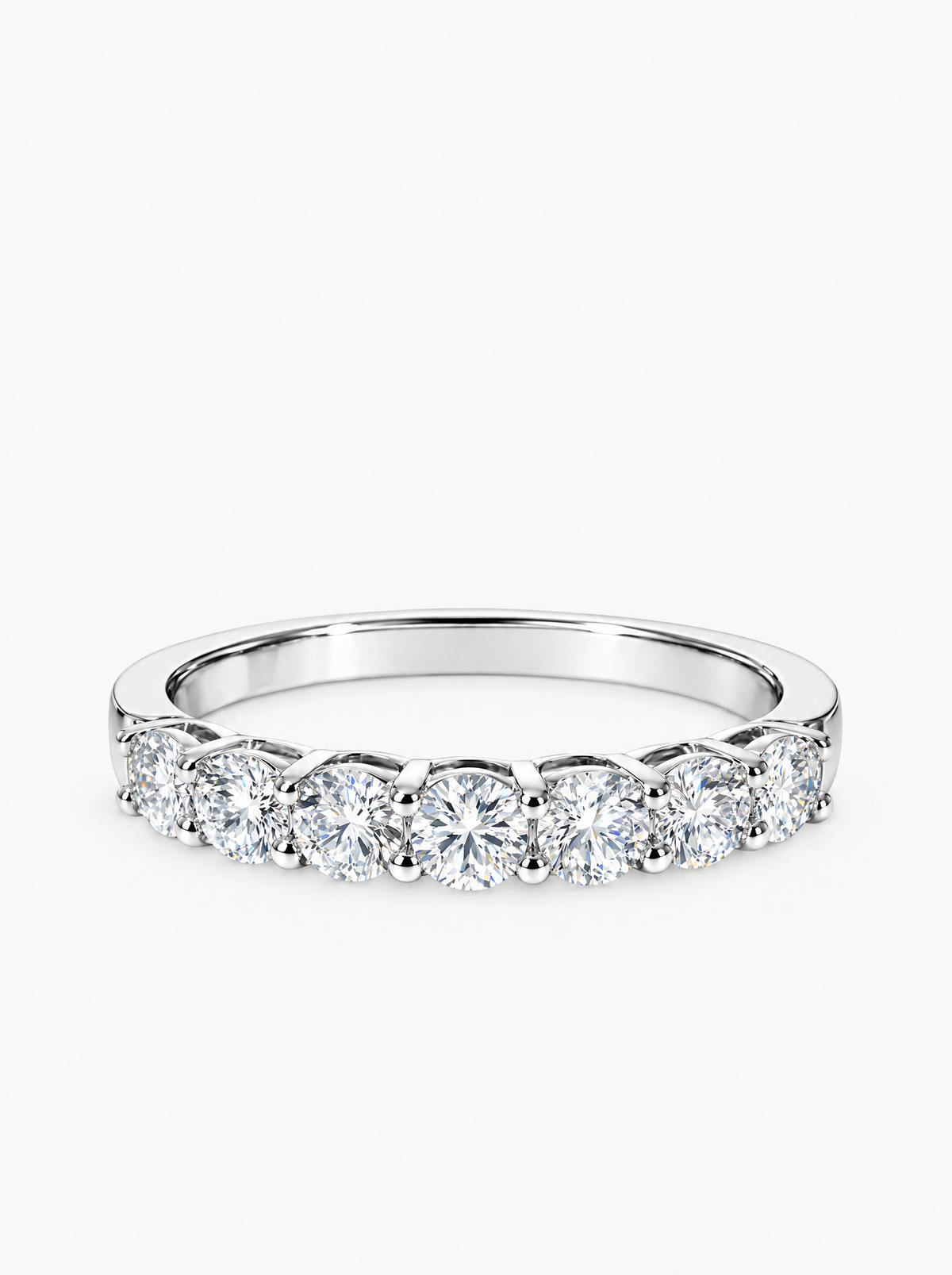 0.50 ctw Round 7-Stones Shared Prong Lab-Grown Diamond Band in 14K white gold, front view — Bow Tie Lab Diamonds