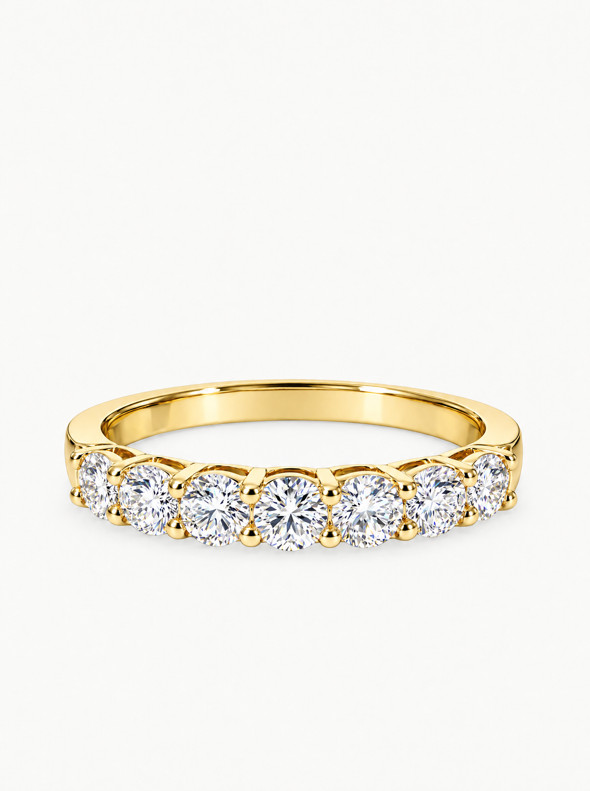 0.50 ctw Round 7-Stones Shared Prong Lab-Grown Diamond Band in 14K yellow gold, front view — Bow Tie Lab Diamonds