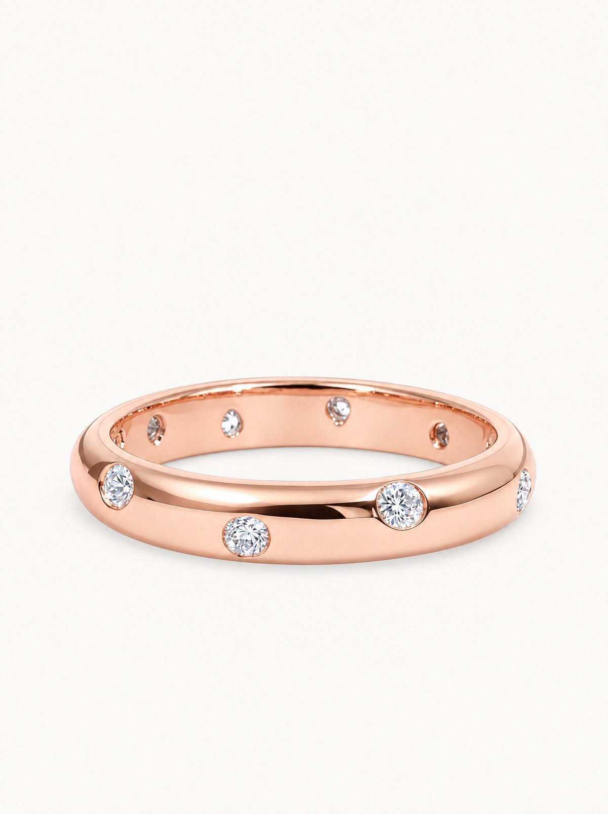 0.50 ctw Round Flush Set Lab-Grown Diamond Band in 14K rose gold, front view — Bow Tie Lab Diamonds