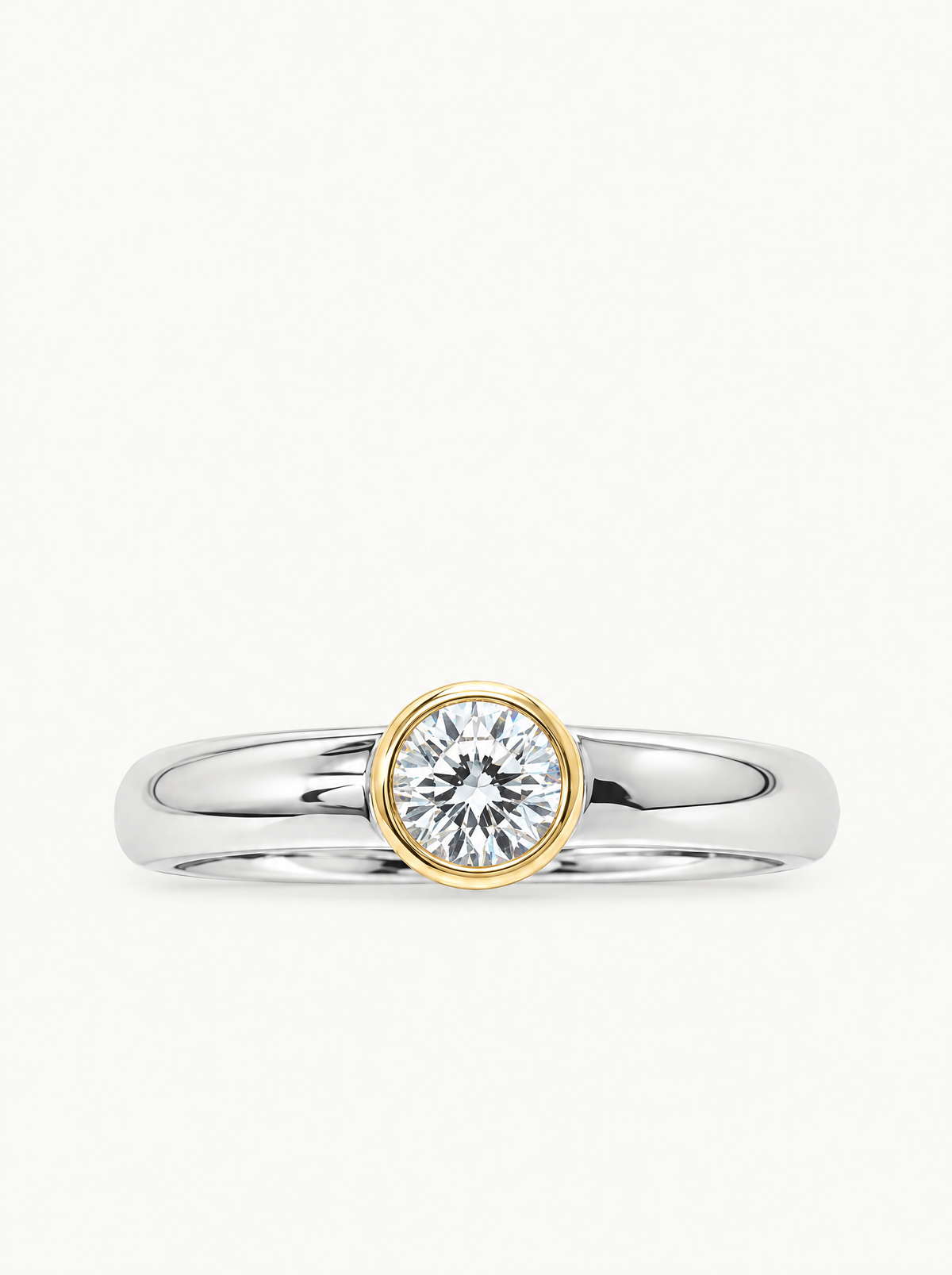 0.35 ctw Round Two-Tone Bezel Lab-Grown Diamond Band in 14K white gold, front view — Bow Tie Lab Diamonds