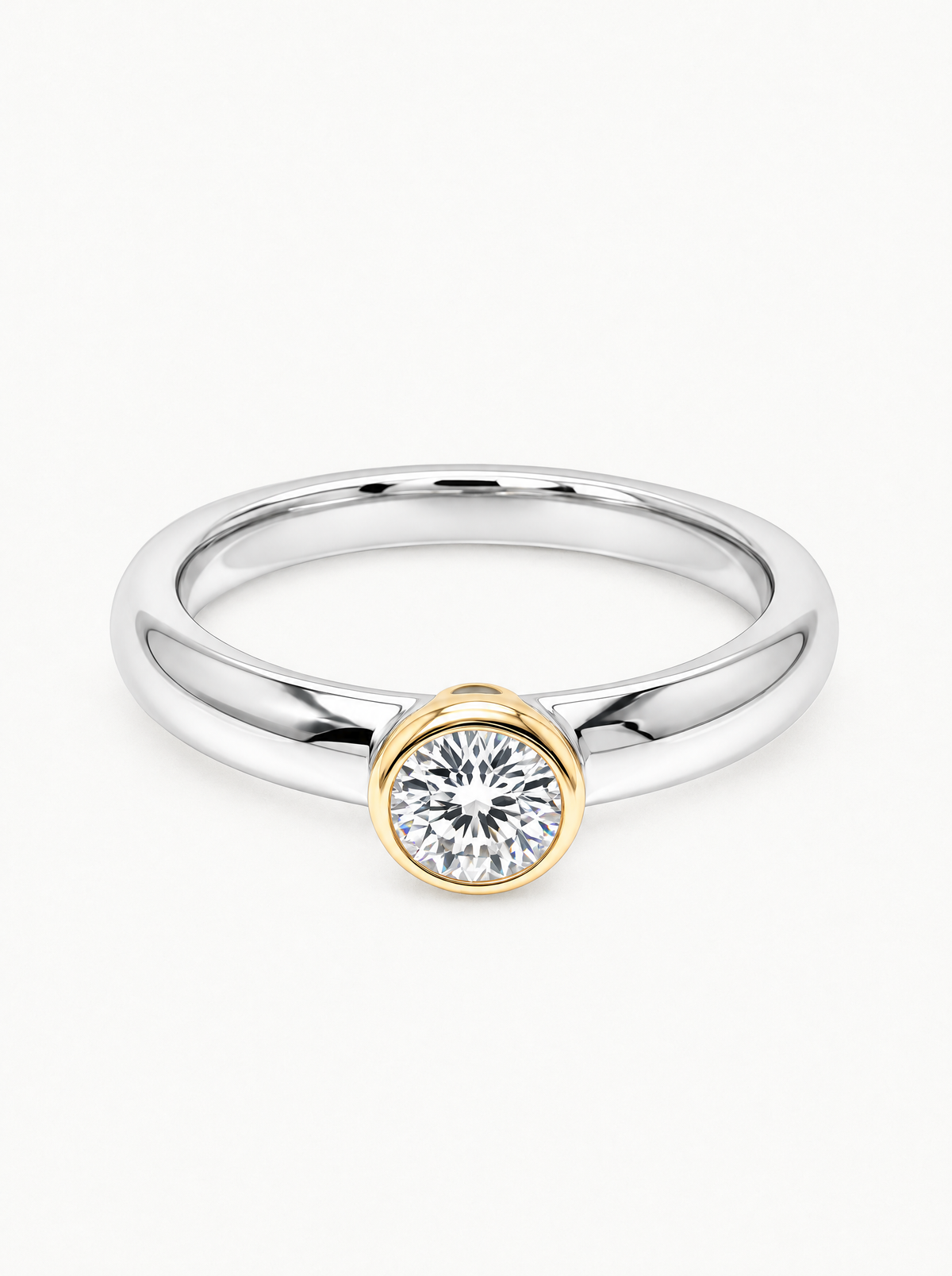 0.35 ctw Round Two-Tone Bezel Lab-Grown Diamond Band in 14K white gold, angled side view — Bow Tie Lab Diamonds