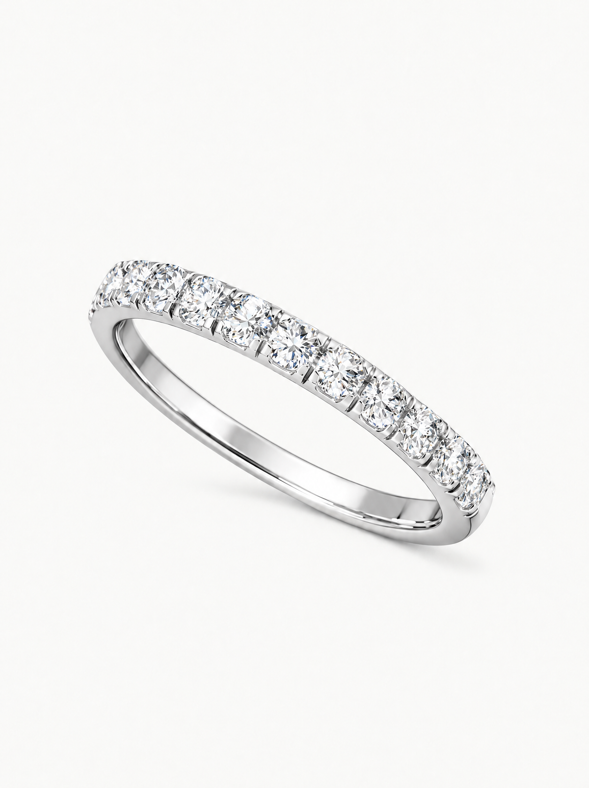 1.00 ctw Pave Eternity Lab-Grown Diamond Band in 14K white gold, angled side view — Bow Tie Lab Diamonds