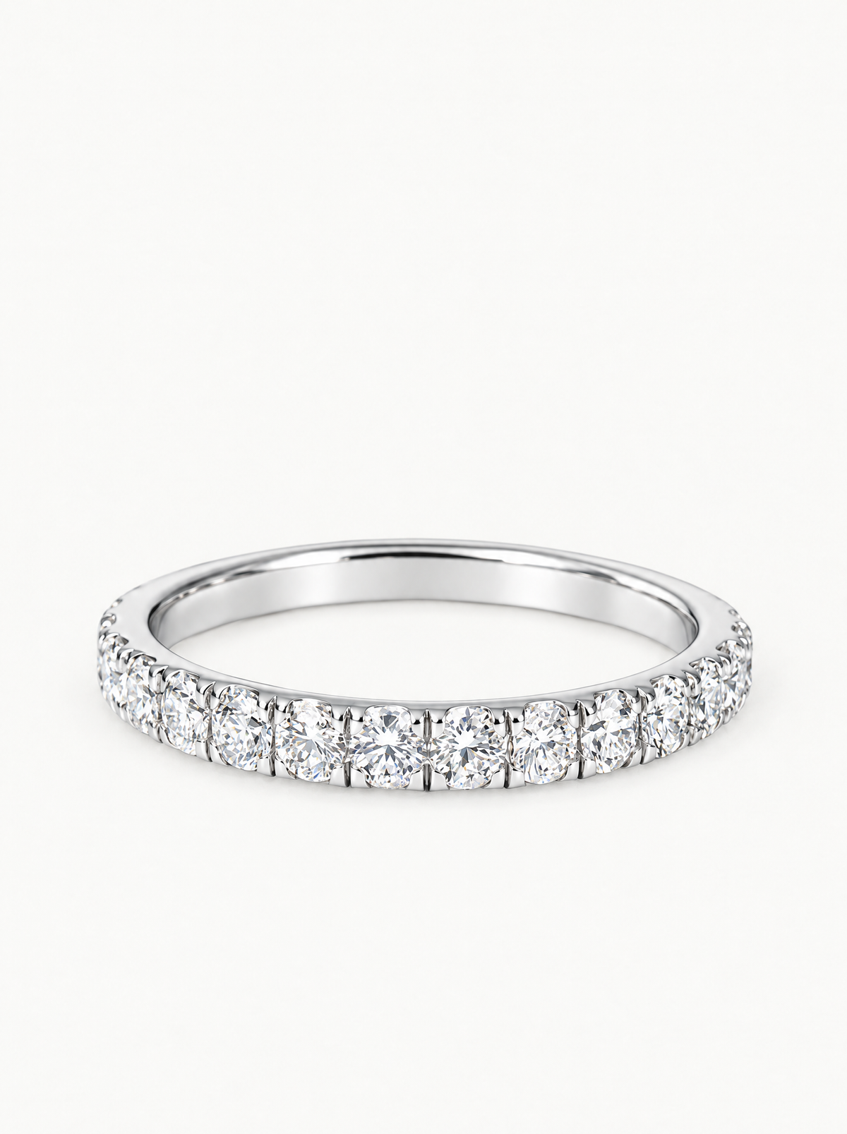 1.00 ctw Pave Eternity Lab-Grown Diamond Band in 14K white gold, front view — Bow Tie Lab Diamonds
