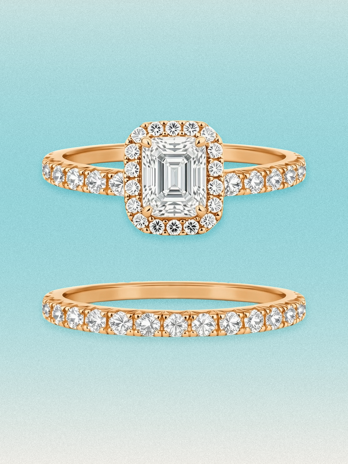 1.50 ctw Emerald Halo Pave Lab Grown Diamond Bridal Set