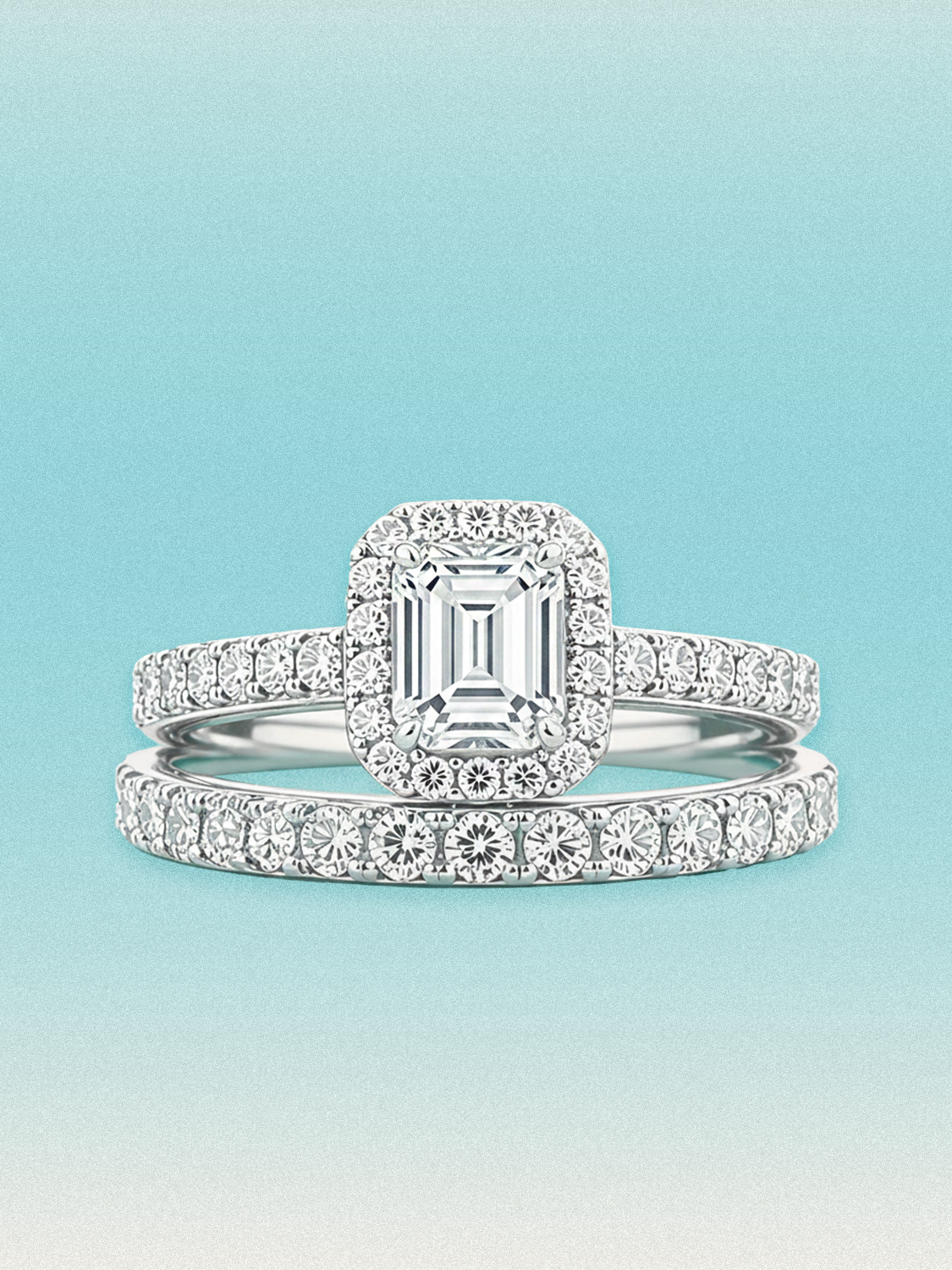1.50 ctw Emerald Halo Pave Lab Grown Diamond Bridal Set
