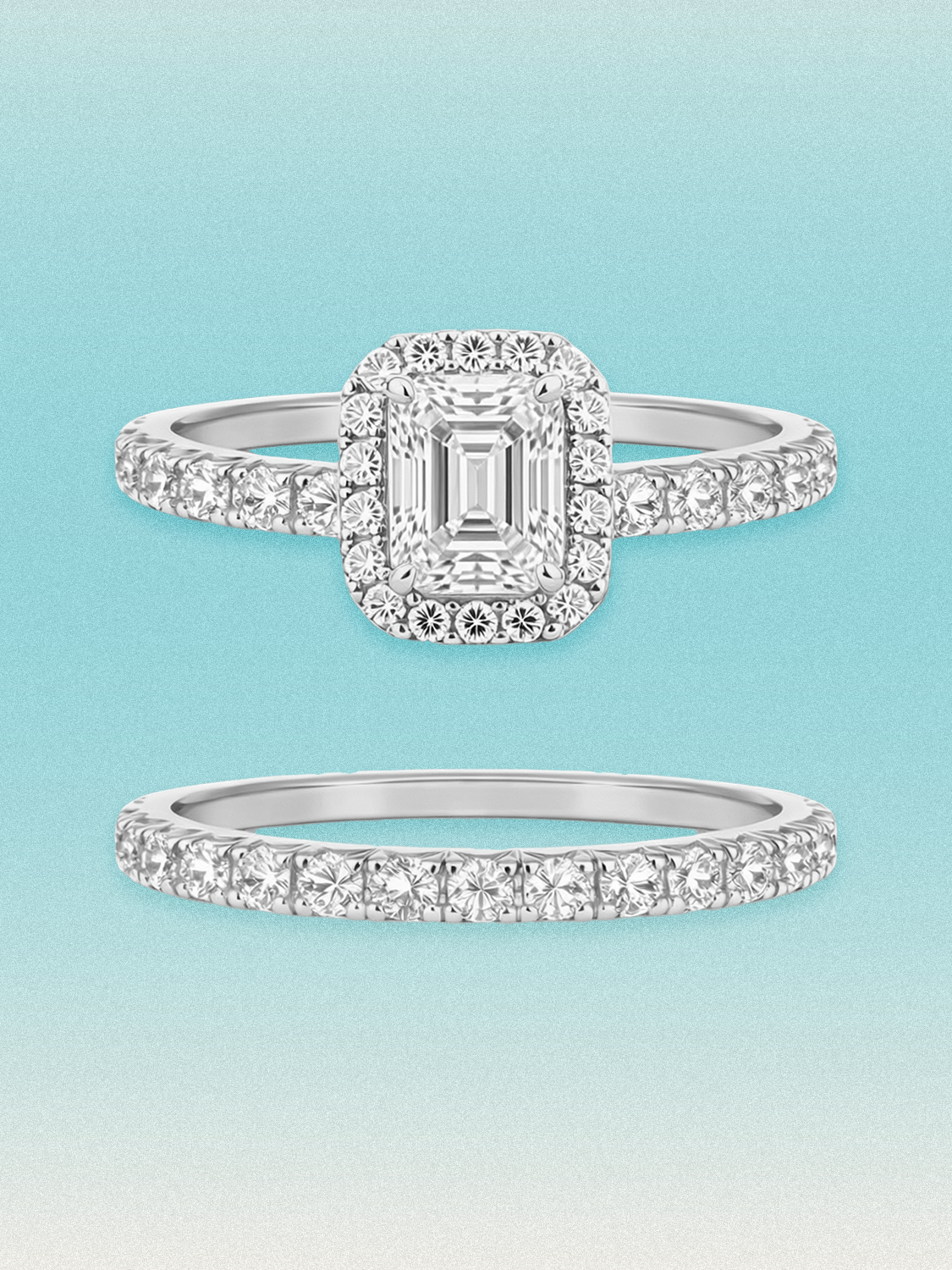 1.50 ctw Emerald Halo Pave Lab Grown Diamond Bridal Set