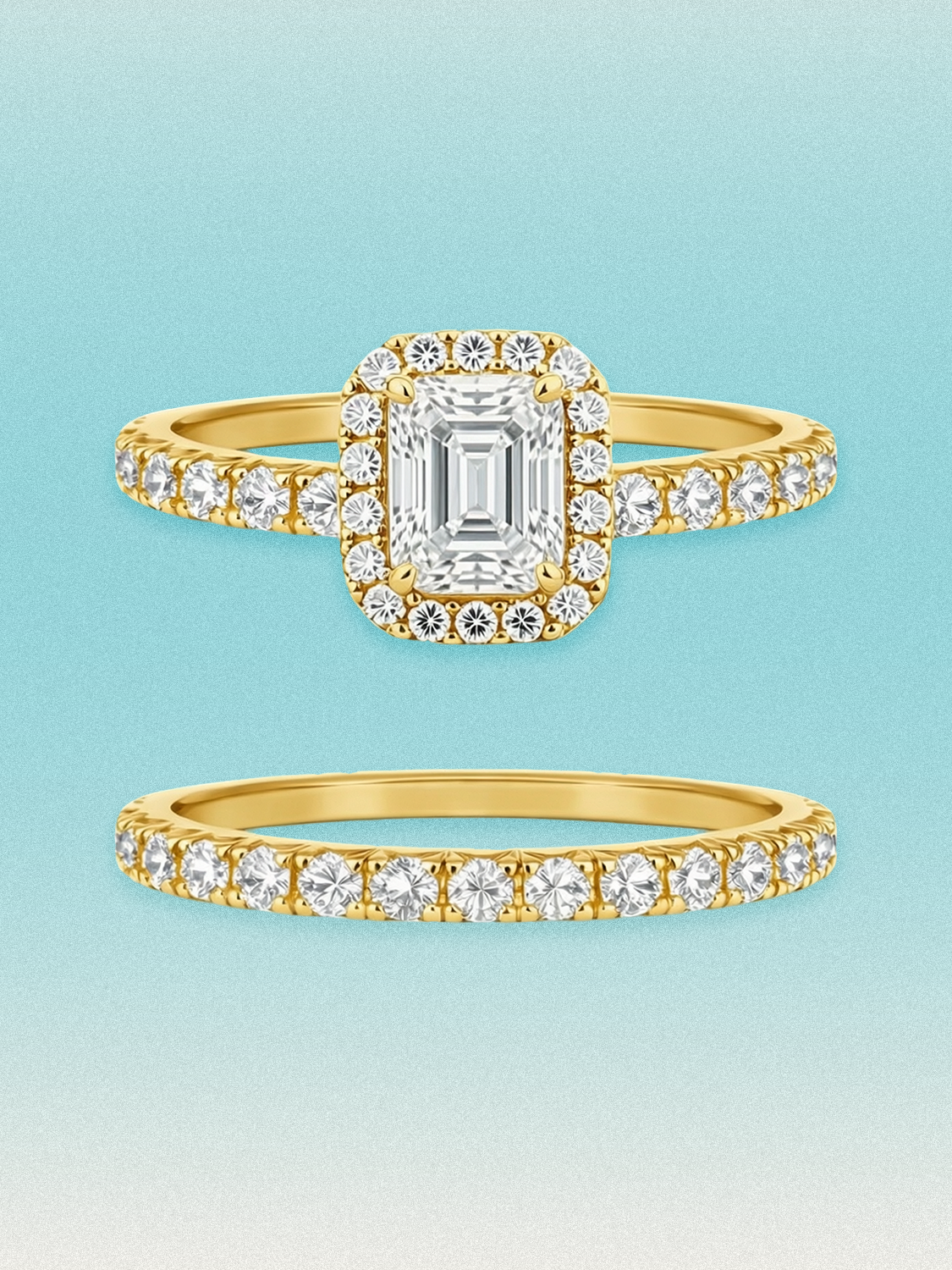 1.50 ctw Emerald Halo Pave Lab Grown Diamond Bridal Set