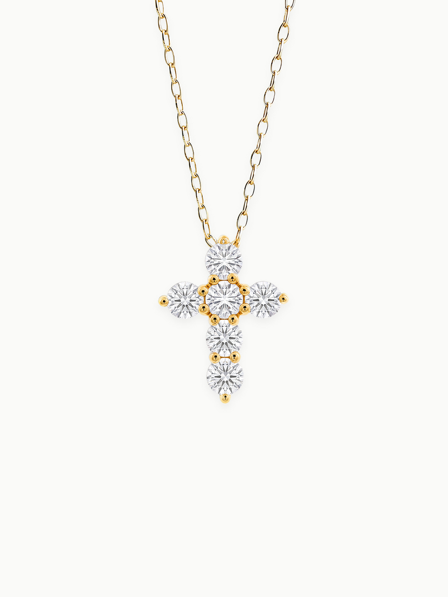1.55 ctw 7-Stones Cross Round Lab Grown Diamond Pendant Necklace