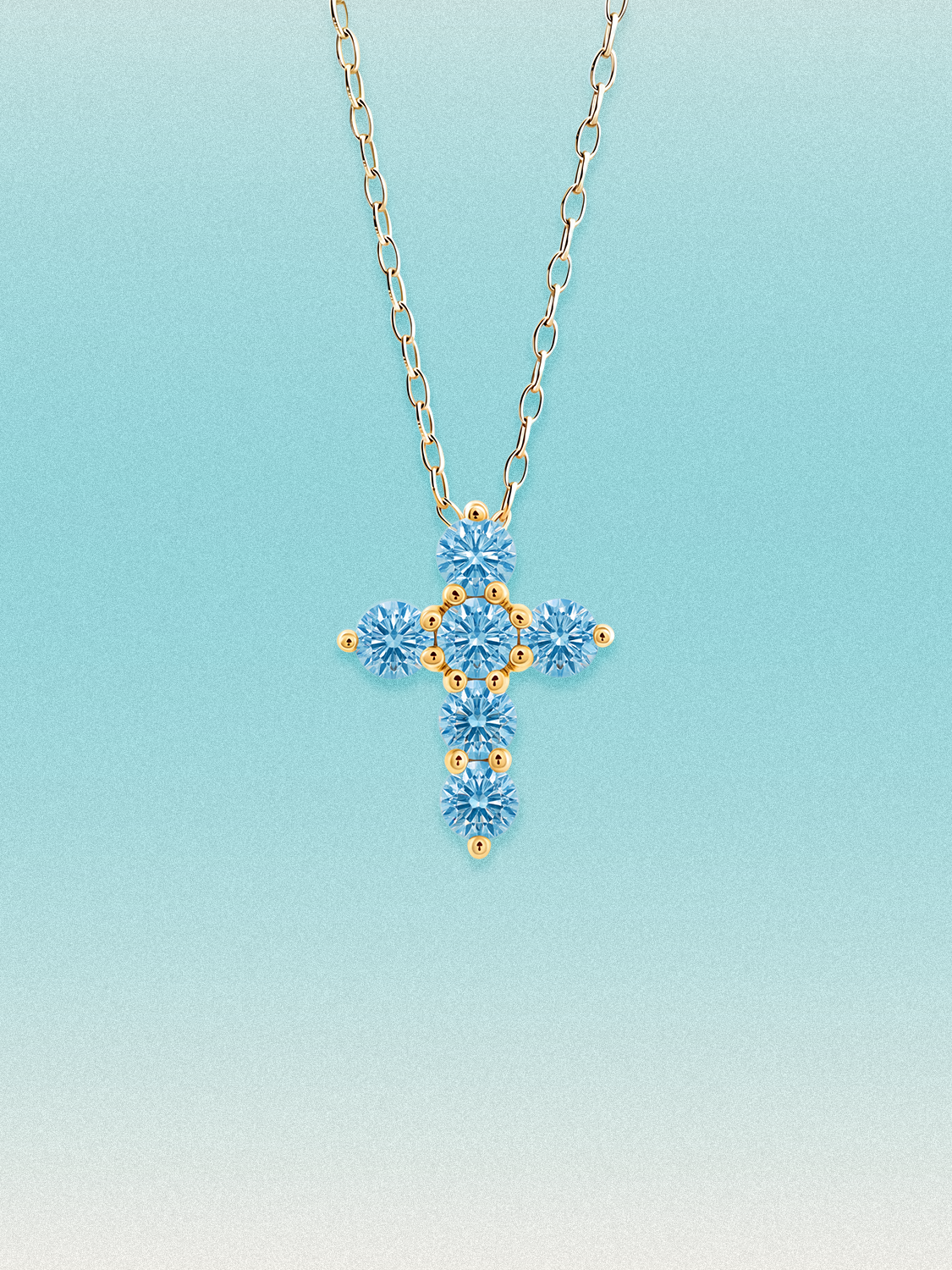 1.55 ctw 7-Stones Fancy Blue Cross Round Lab Grown Diamond Pendant Necklace