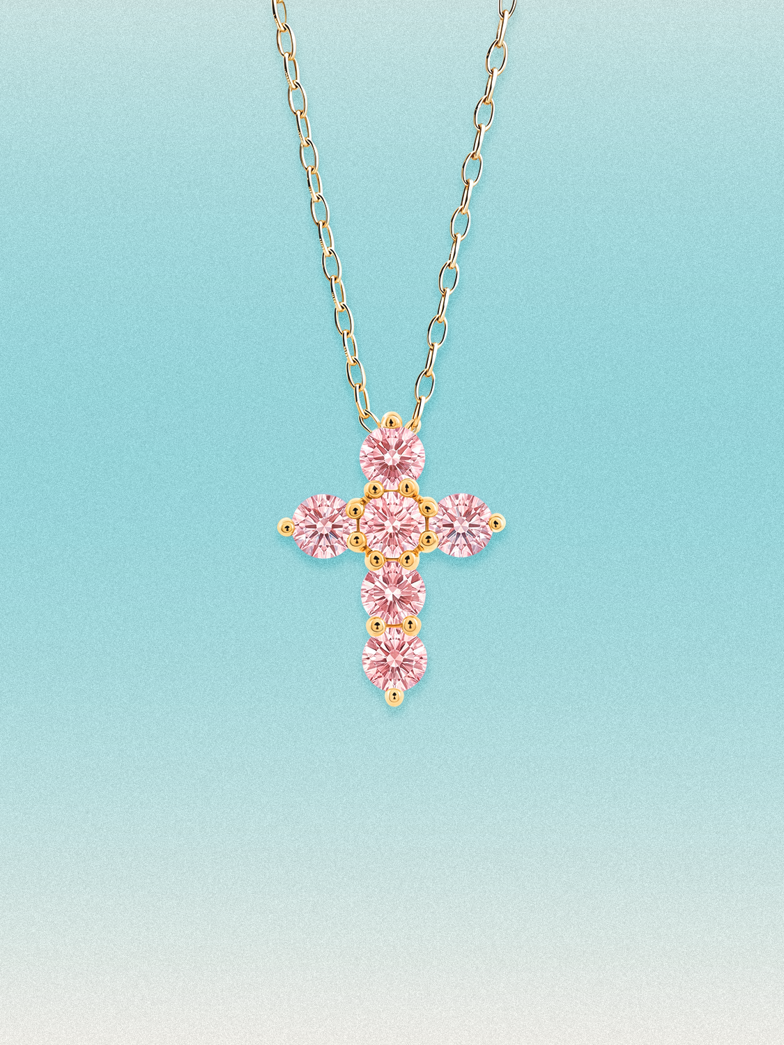 1.55 ctw 7-Stones Fancy Pink Cross Round Lab Grown Diamond Pendant Necklace