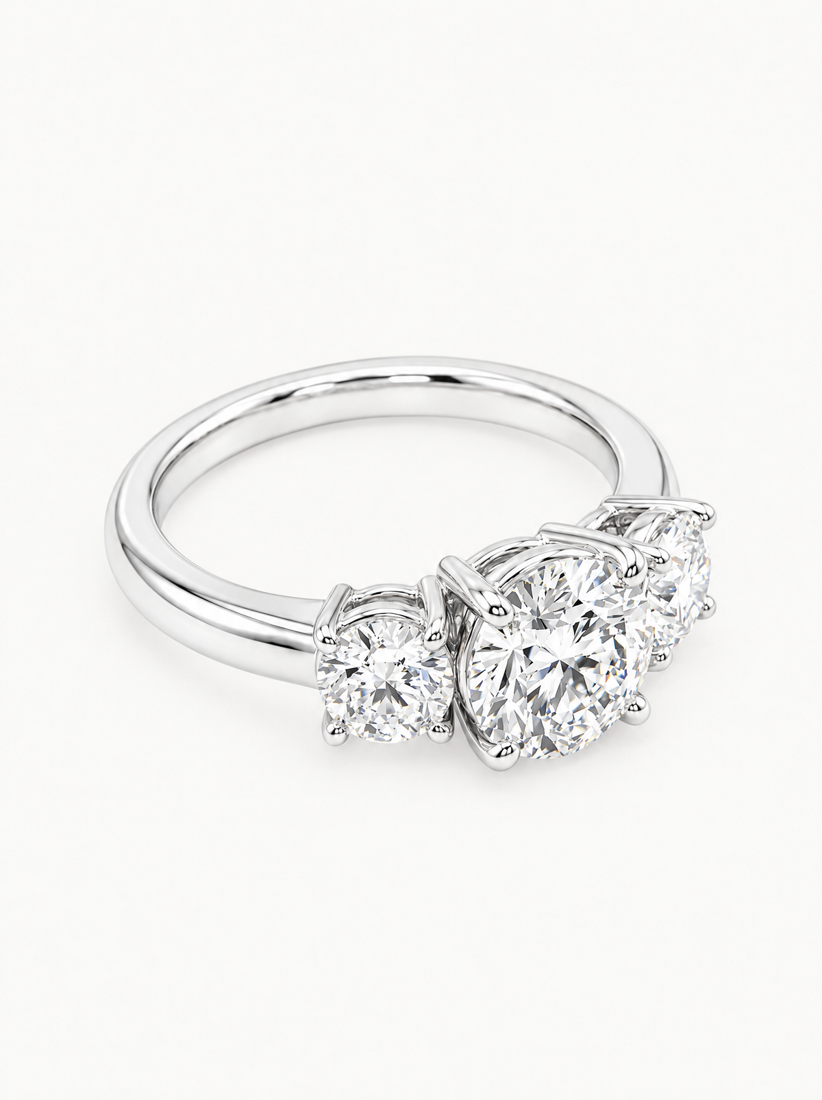 1.60 ctw Round Three-Stone Lab-Grown Diamond Engagement Ring in 14K white gold, front view — Bow Tie Lab Diamonds