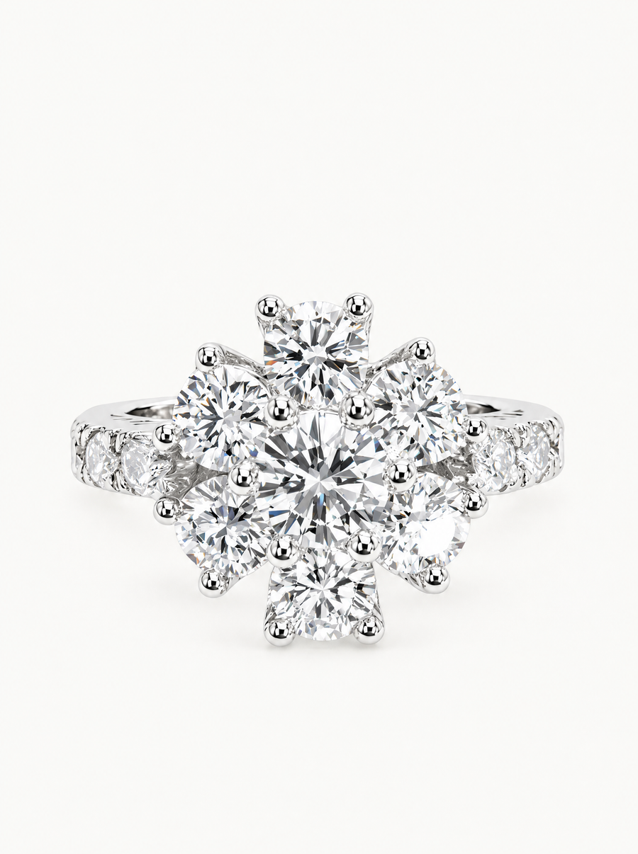 1.70 ctw Round Flower Halo Pave Lab Grown Diamond Ring