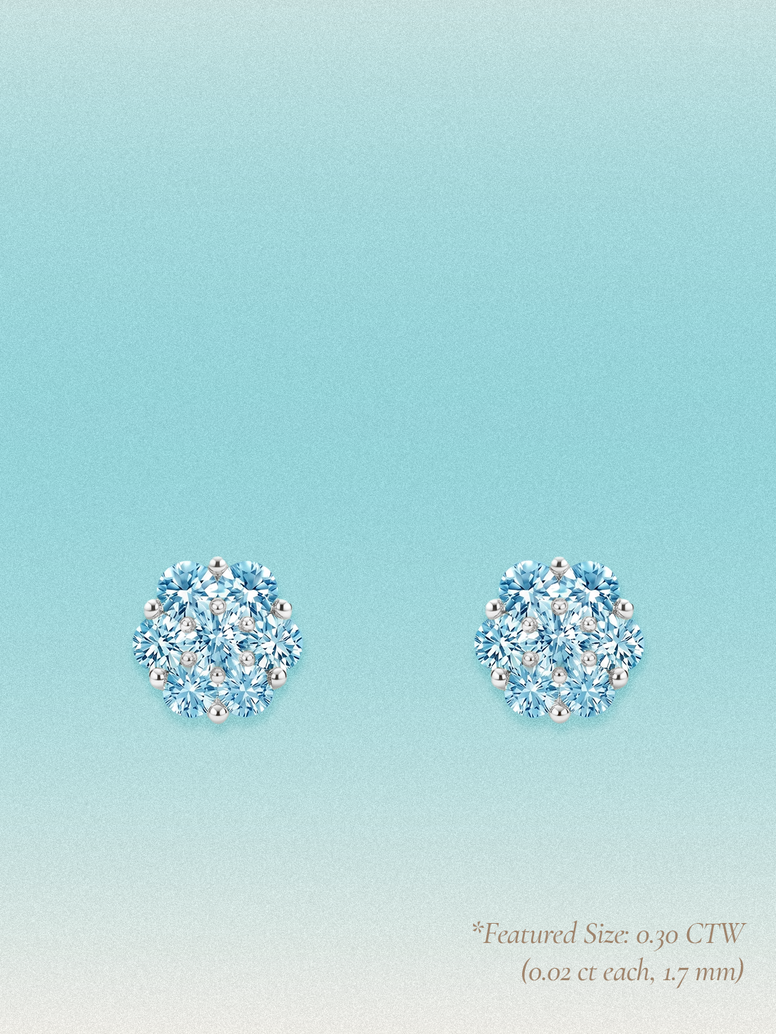 Blue Lab Diamond 14-Stones Flower Cluster Lab Grown Diamond Stud Earrings