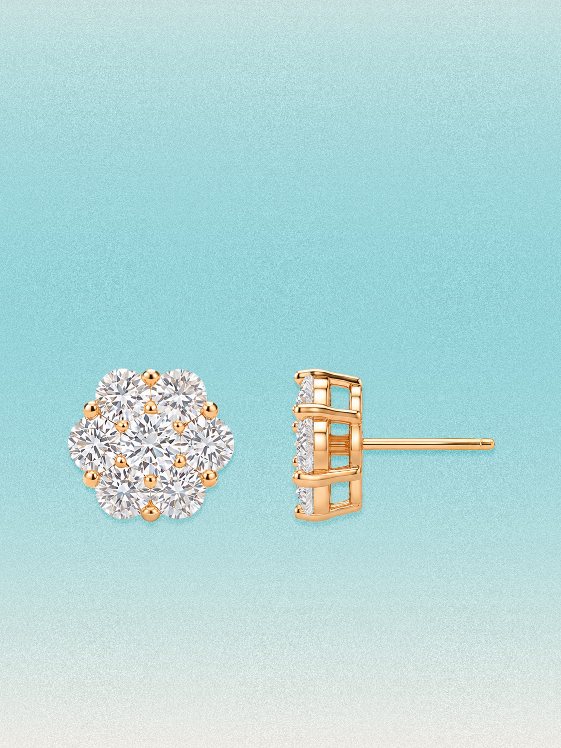 14-Stones Flower Cluster Lab Grown Diamond Stud Earrings