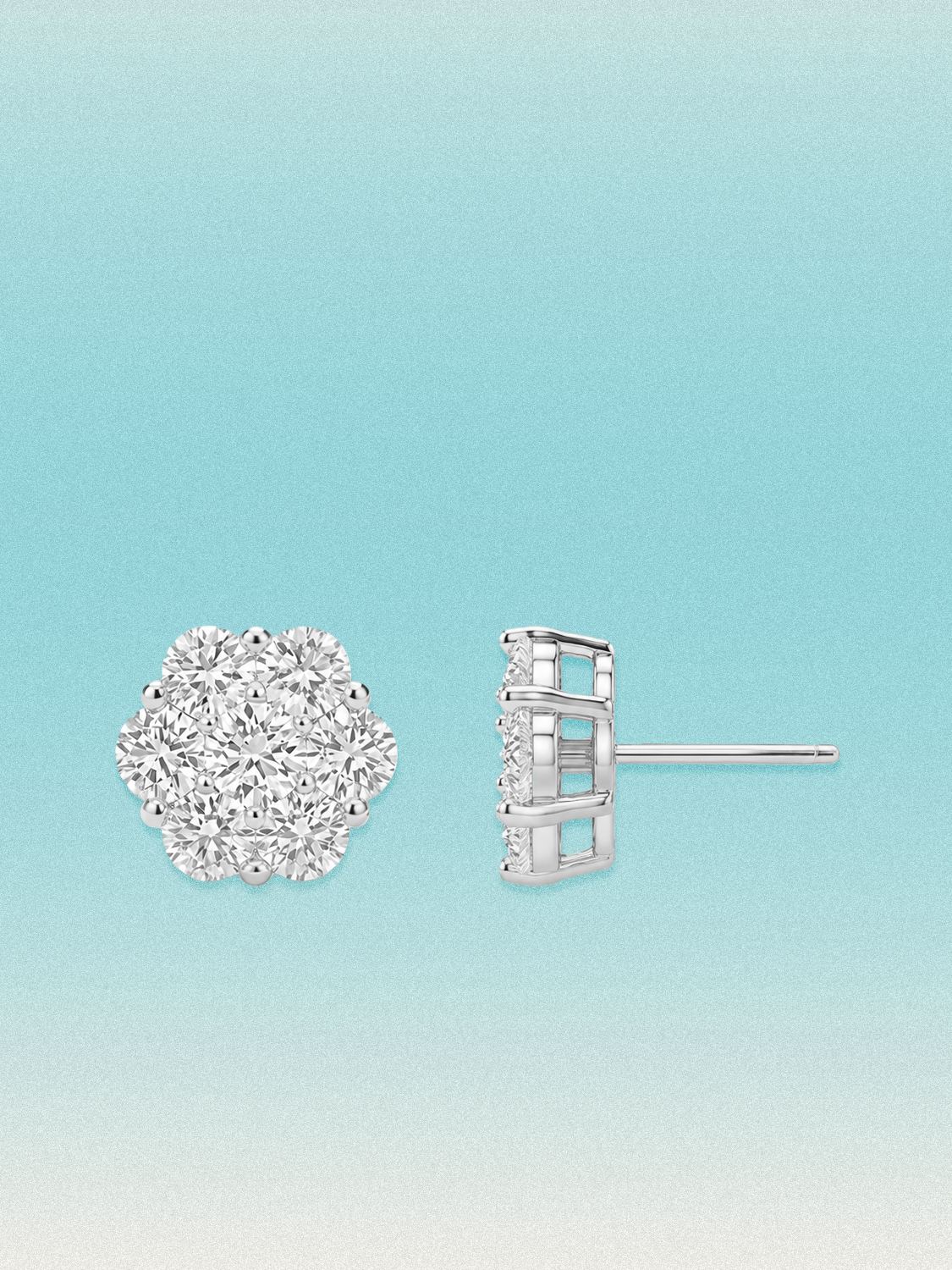 14-Stones Flower Cluster Lab Grown Diamond Stud Earrings