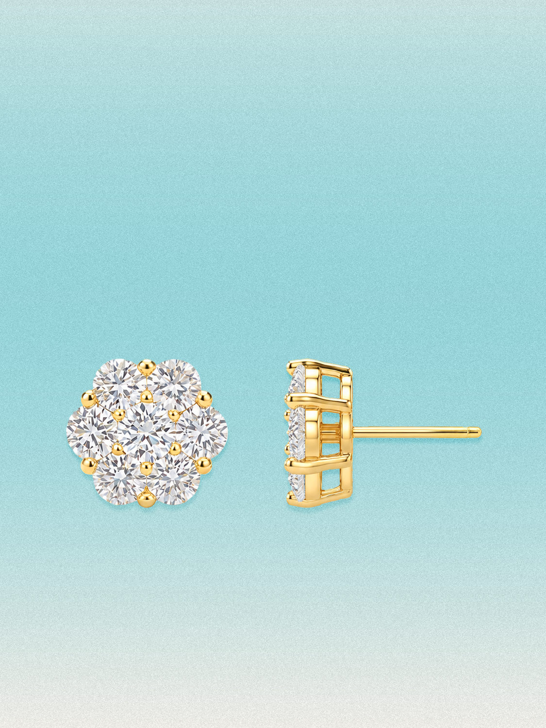 14-Stones Flower Cluster Lab Grown Diamond Stud Earrings