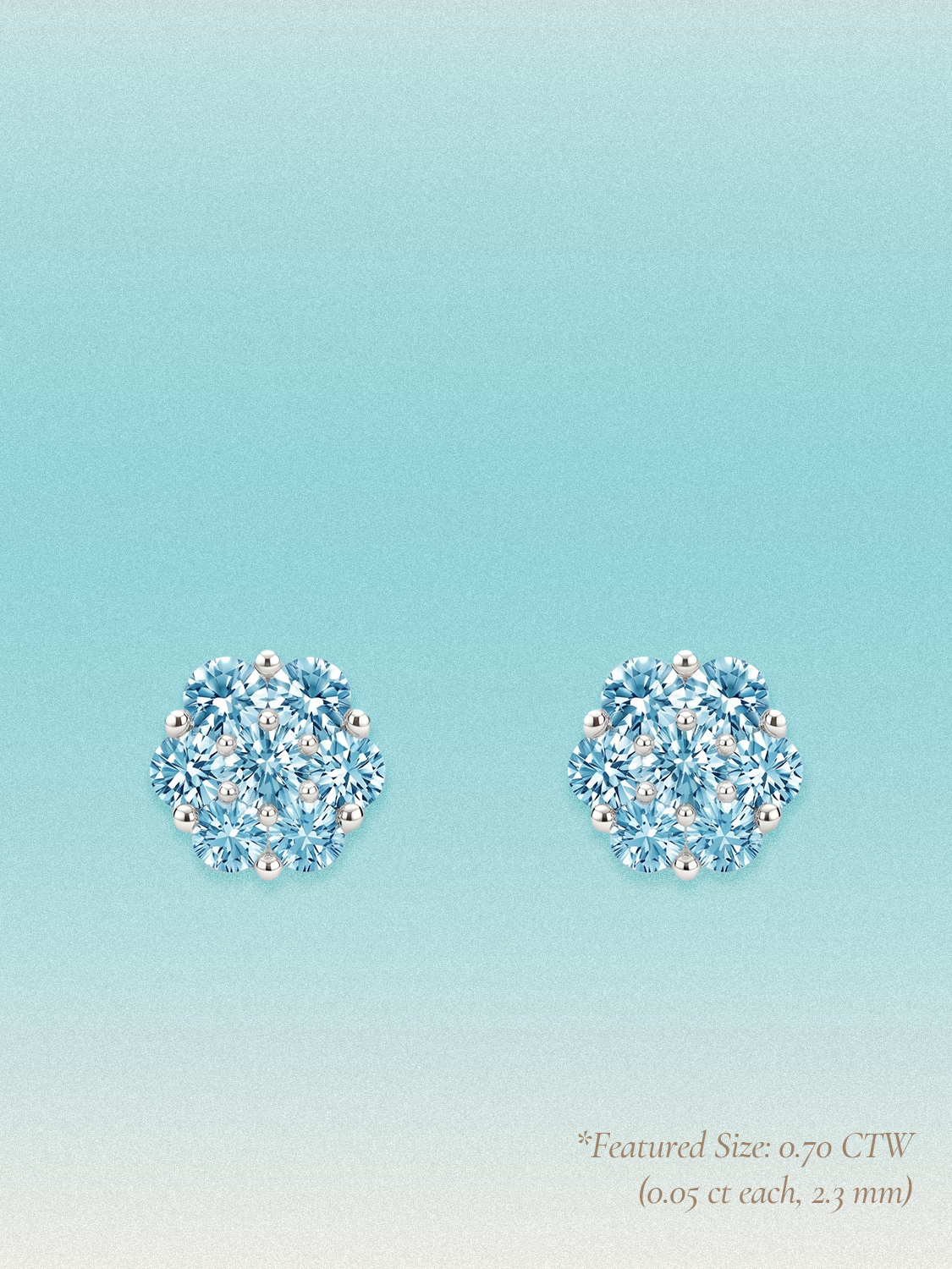 Blue Lab Diamond 14-Stones Flower Cluster Lab Grown Diamond Stud Earrings