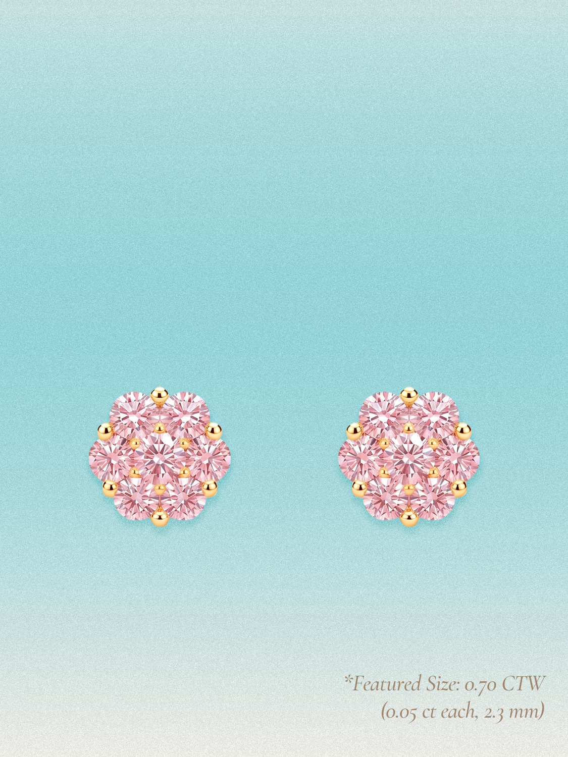 Pink Lab Diamond 14-Stones Flower Cluster Lab Grown Diamond Stud Earrings