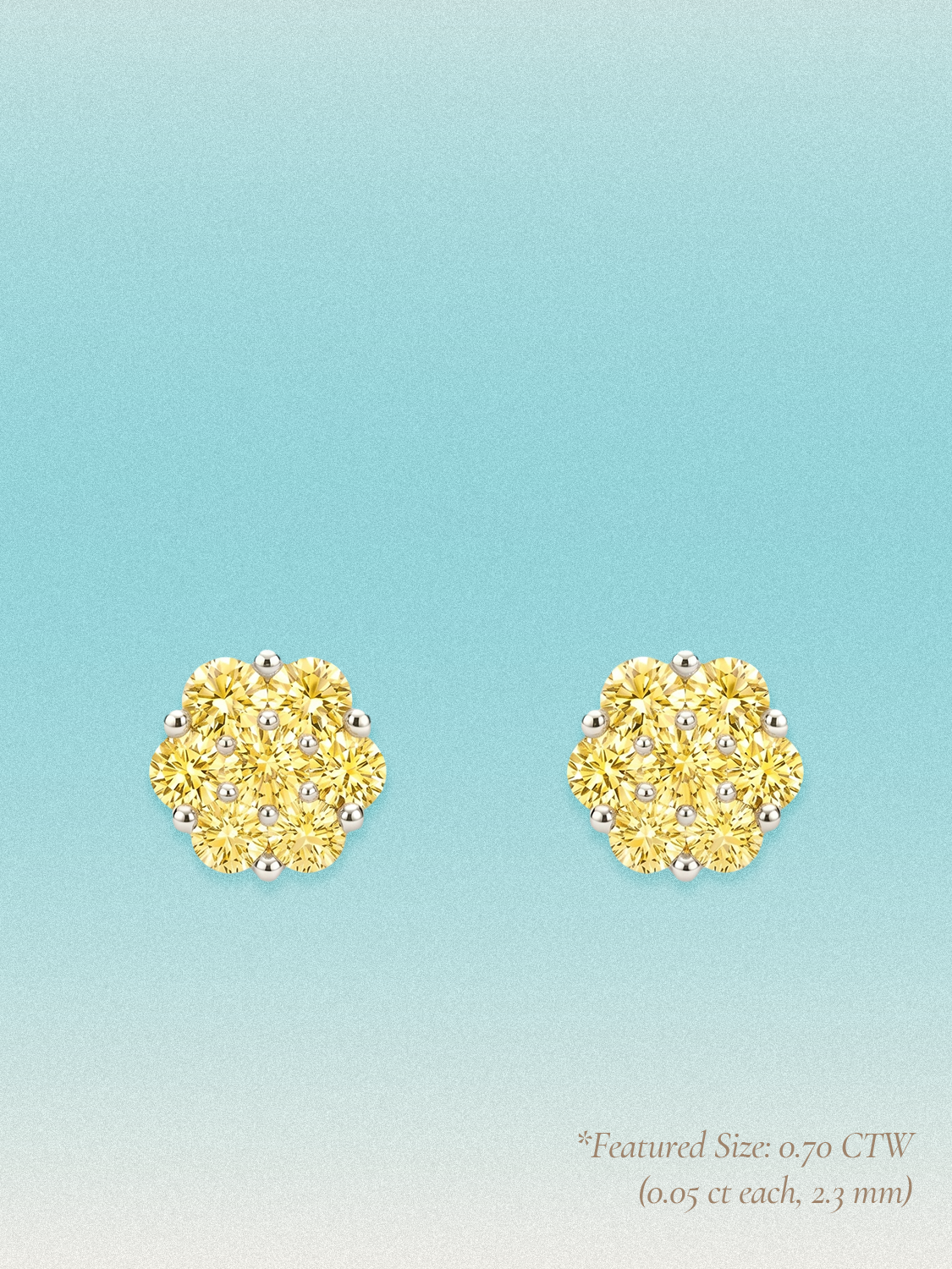 Yellow Lab Diamond 14-Stones Flower Cluster Lab Grown Diamond Stud Earrings