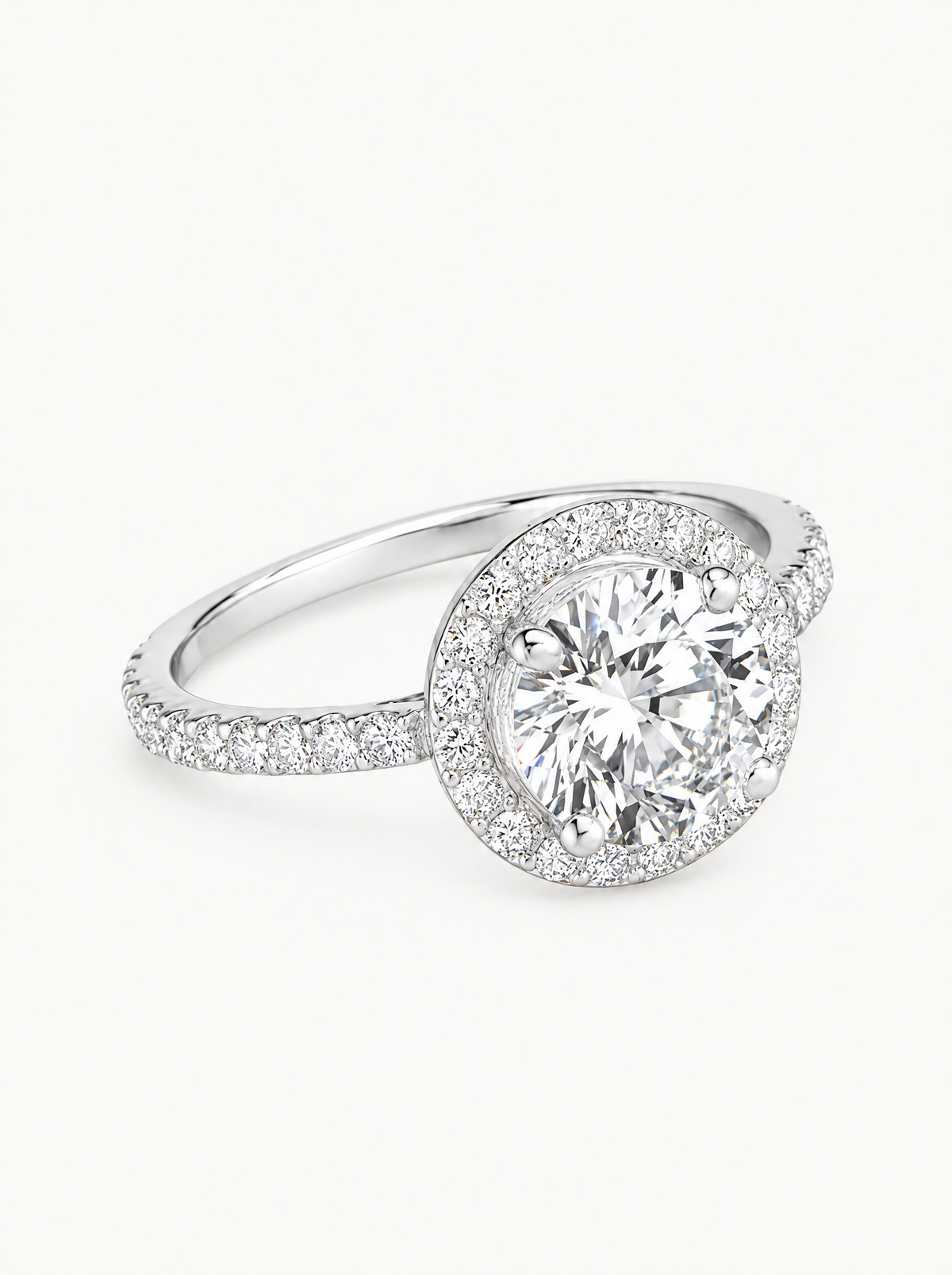 2.50 ctw Round Halo Pave Lab-Grown Diamond Engagement Ring in 14K white gold, front view — Bow Tie Lab Diamonds