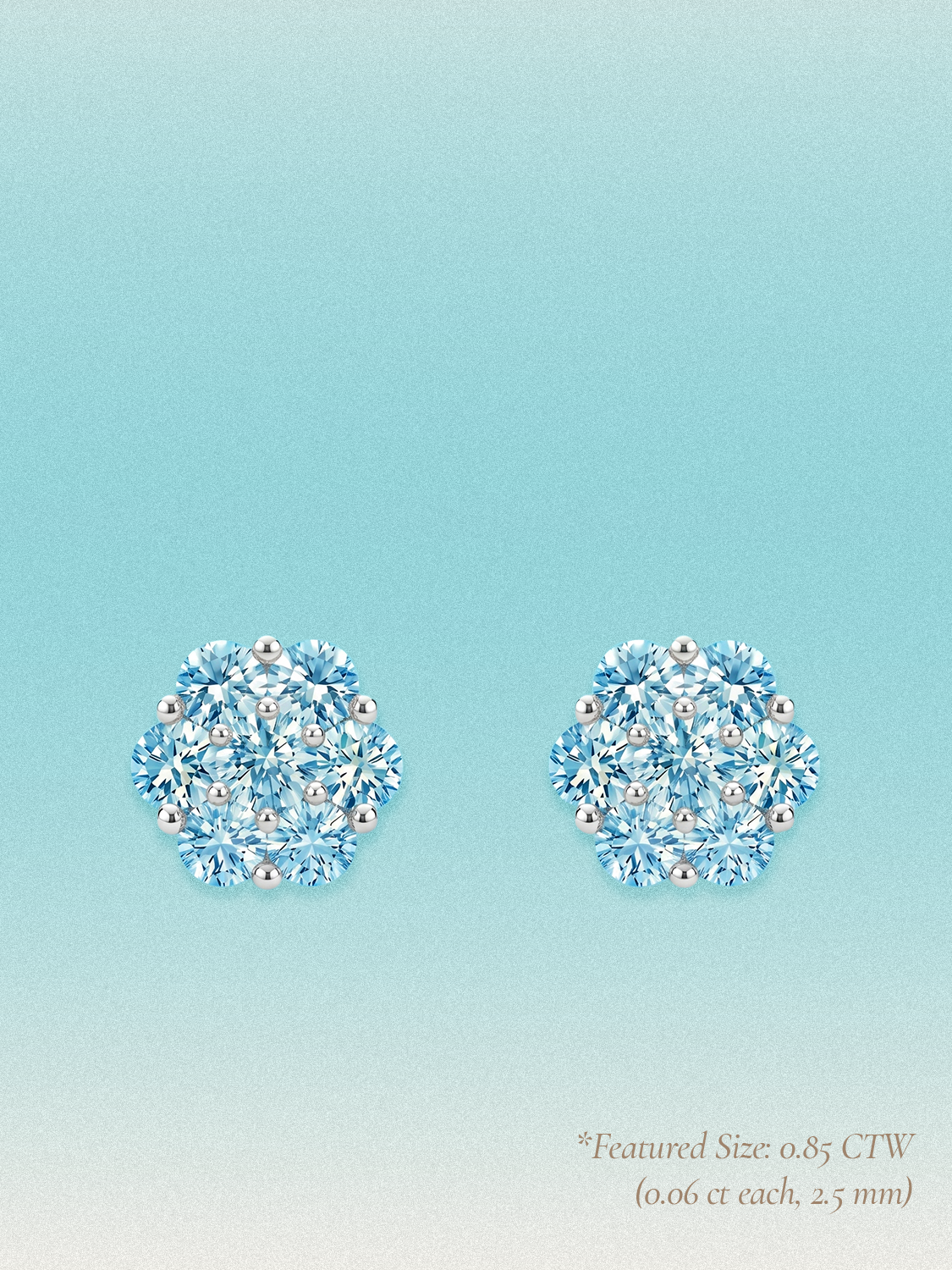 Blue Lab Diamond 14-Stones Flower Cluster Lab Grown Diamond Stud Earrings