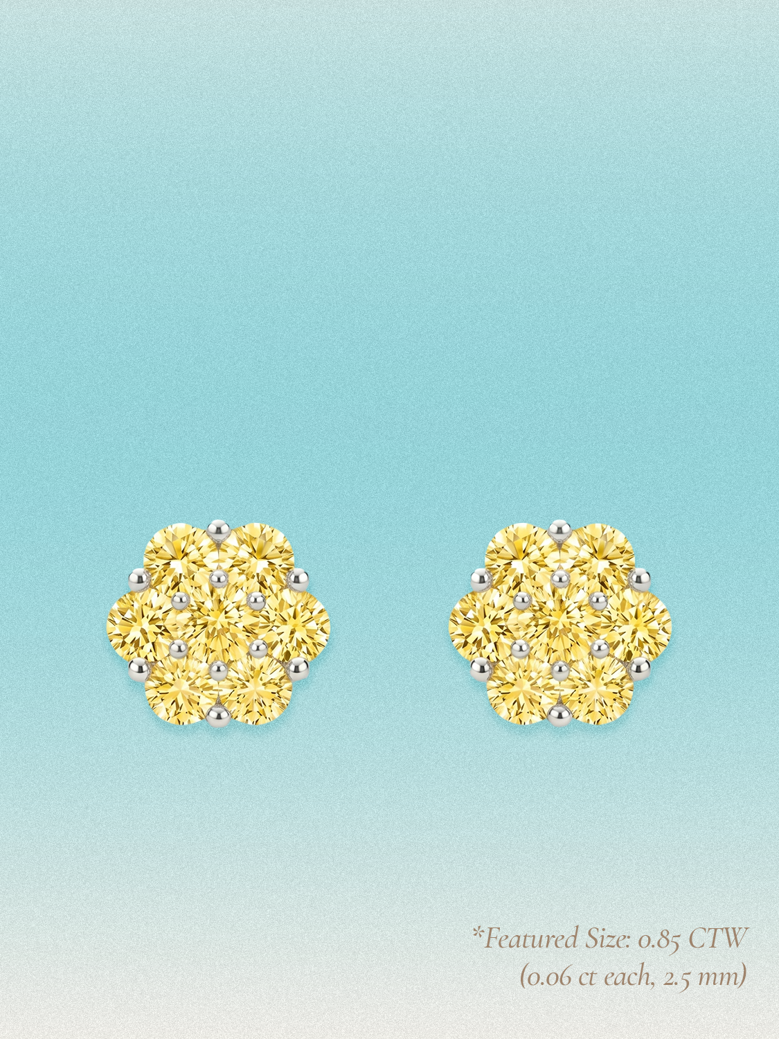 Yellow Lab Diamond 14-Stones Flower Cluster Lab Grown Diamond Stud Earrings